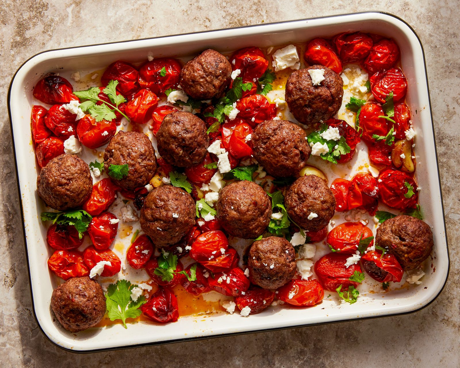 Meatball Traybake Spicy Tomato Sauce