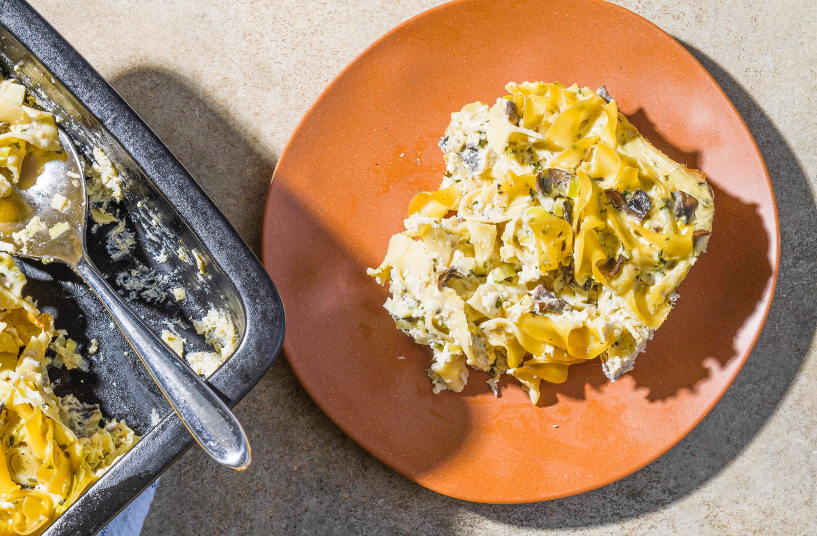 Noodle Kugel Leeks Mushrooms Goat Cheese