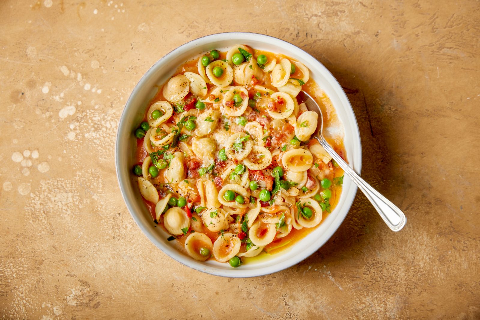 Orecchiette Tomatoes Peas Pancetta