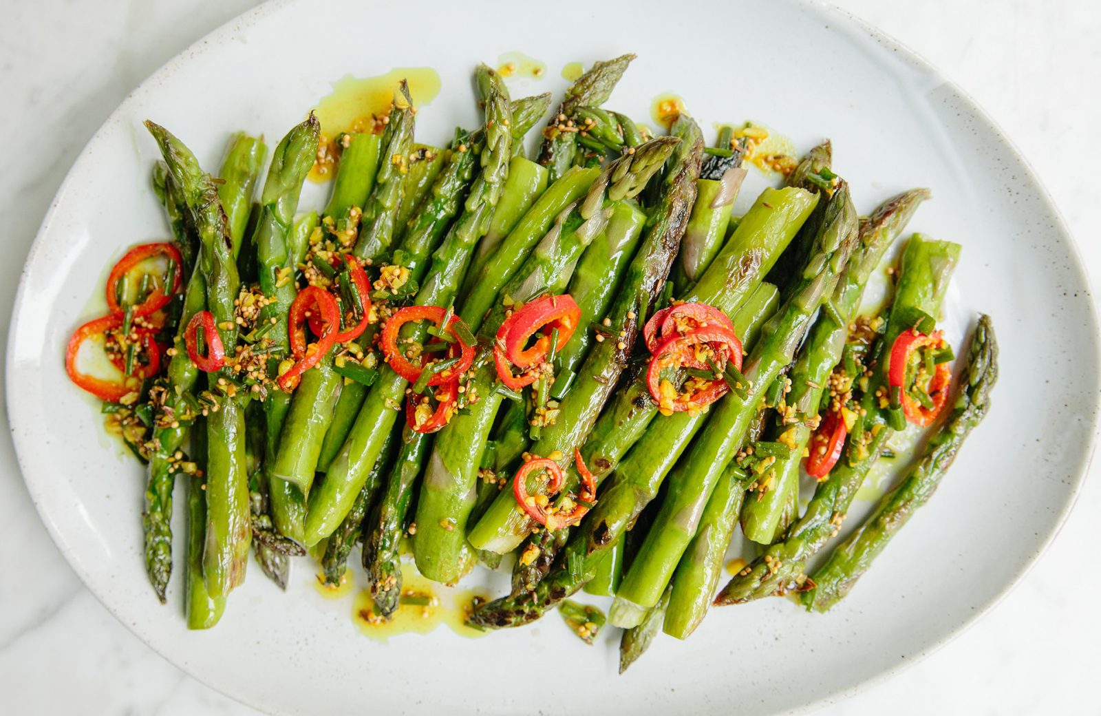 Pan Roasted Asparagus Spiced Oil Chives