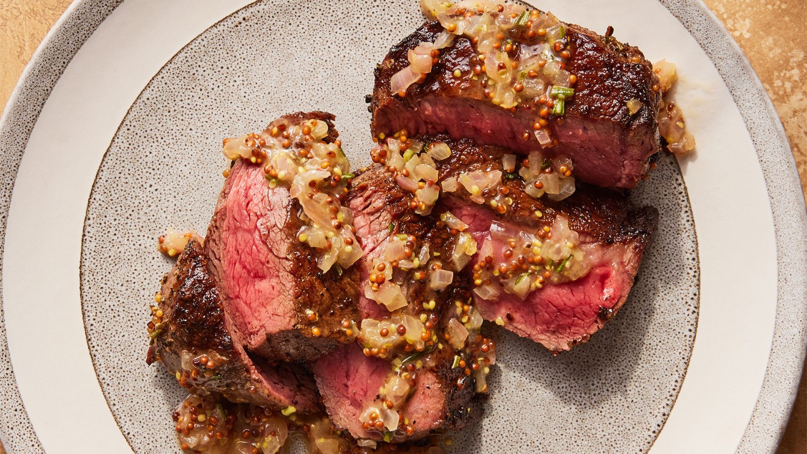 Pan Seared Steak Mustard Seeds Black Pepper Rosemary