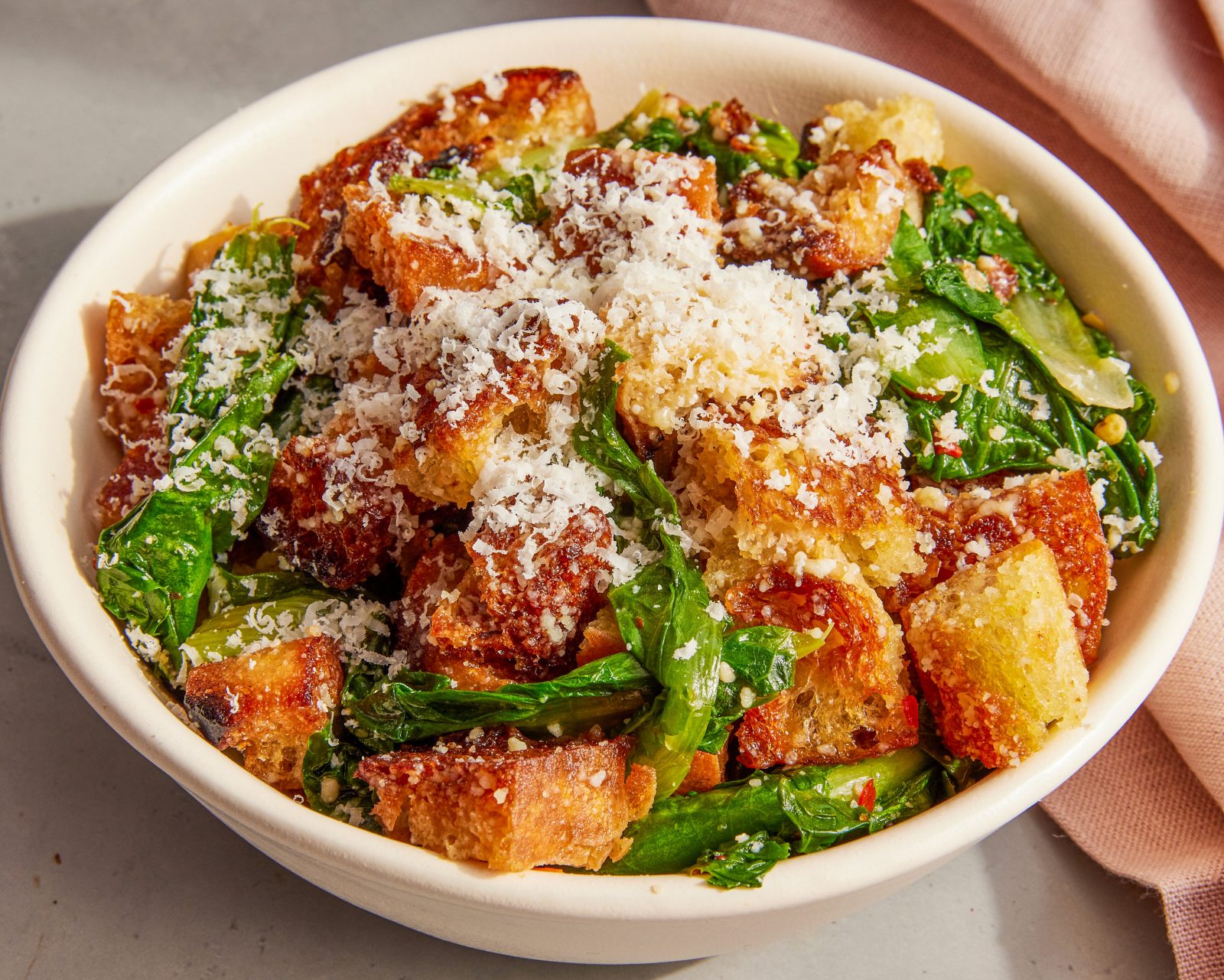 Parmesan Garlic Crisped Bread Spicy Greens