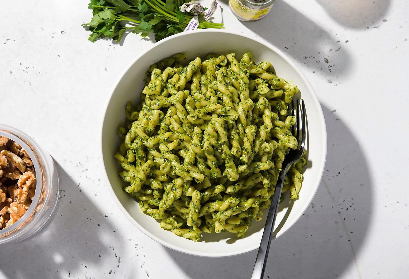 Pasta Parsley Walnut Caper Pesto