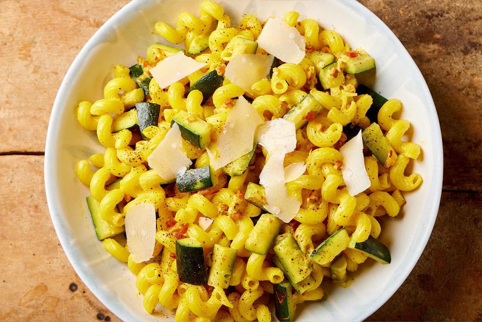 Pasta Zucchini Pancetta Saffron