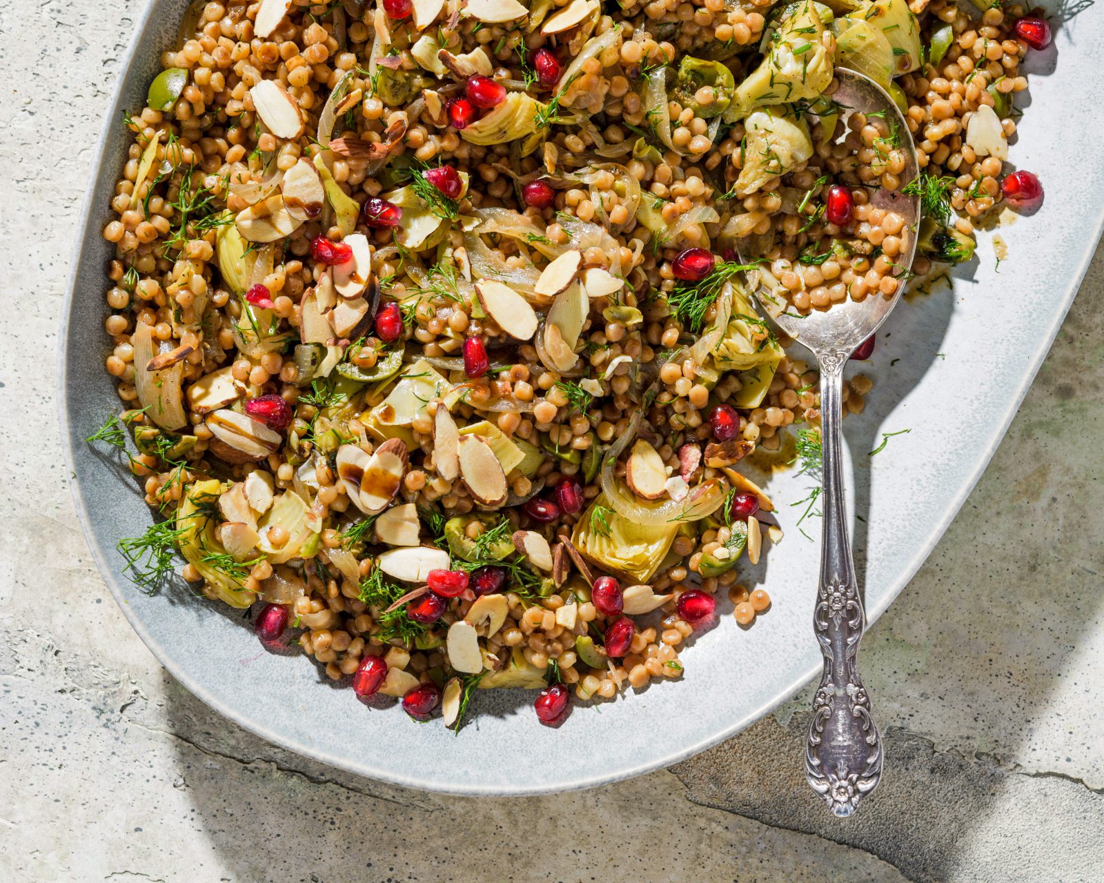 Pearl Couscous Pilaf Artichokes Green Olives Dill