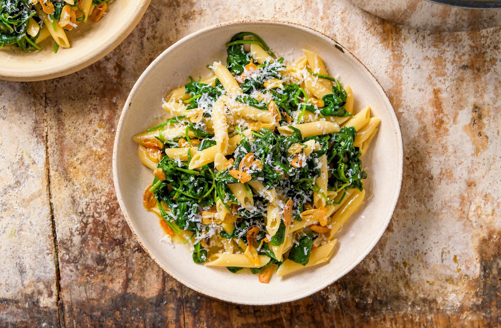 Penne Spinach Raisins Toasted Garlic