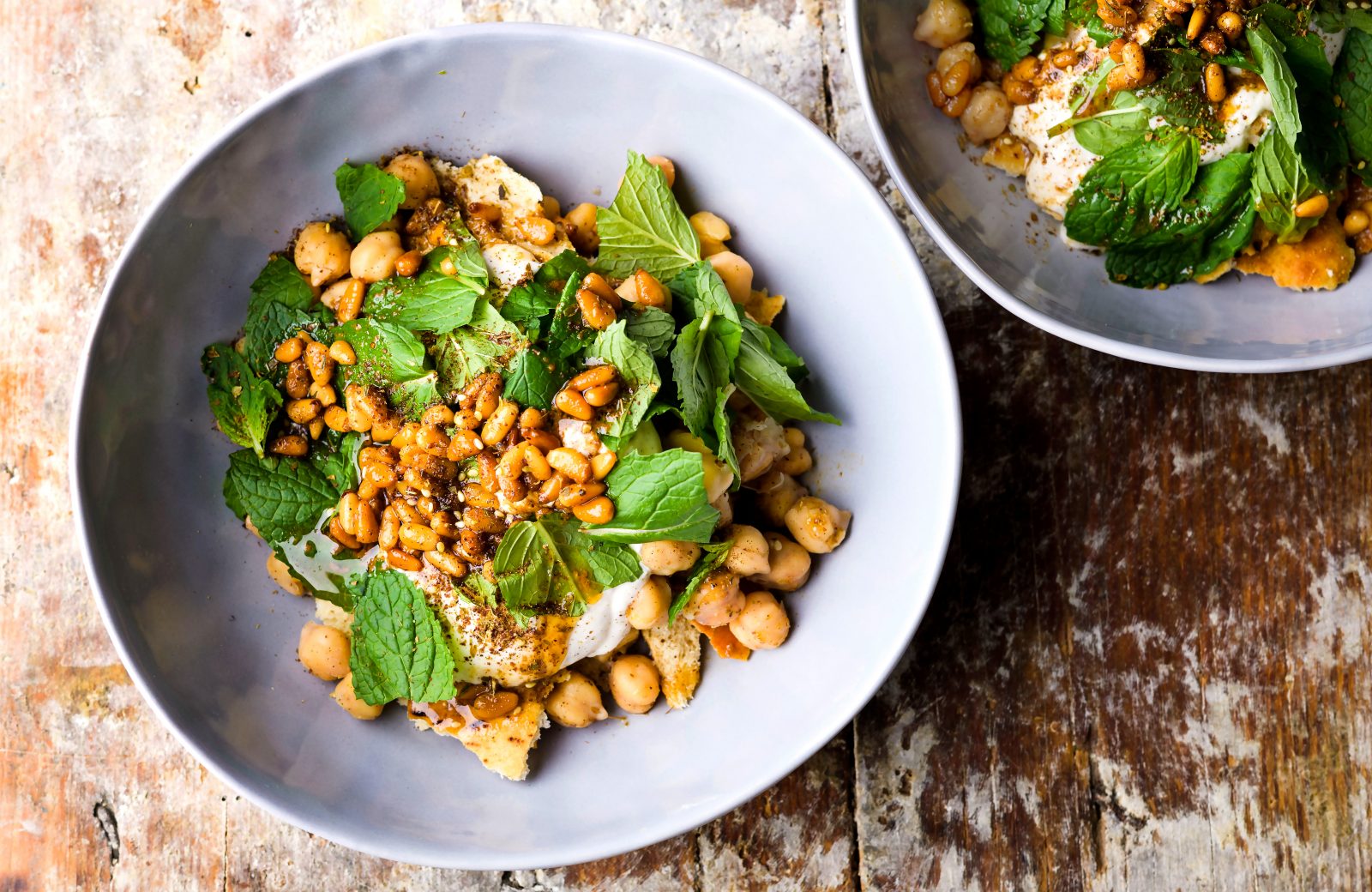 Pita Chickpea Salad Yogurt Mint Fatteh