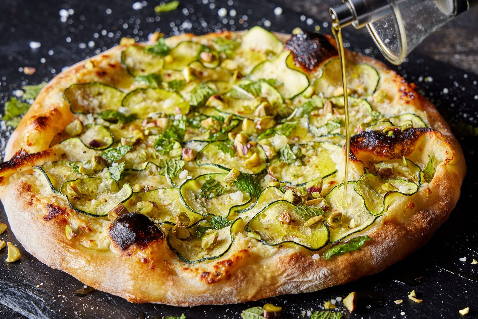 Pizza with Ricotta Zucchini and Mint