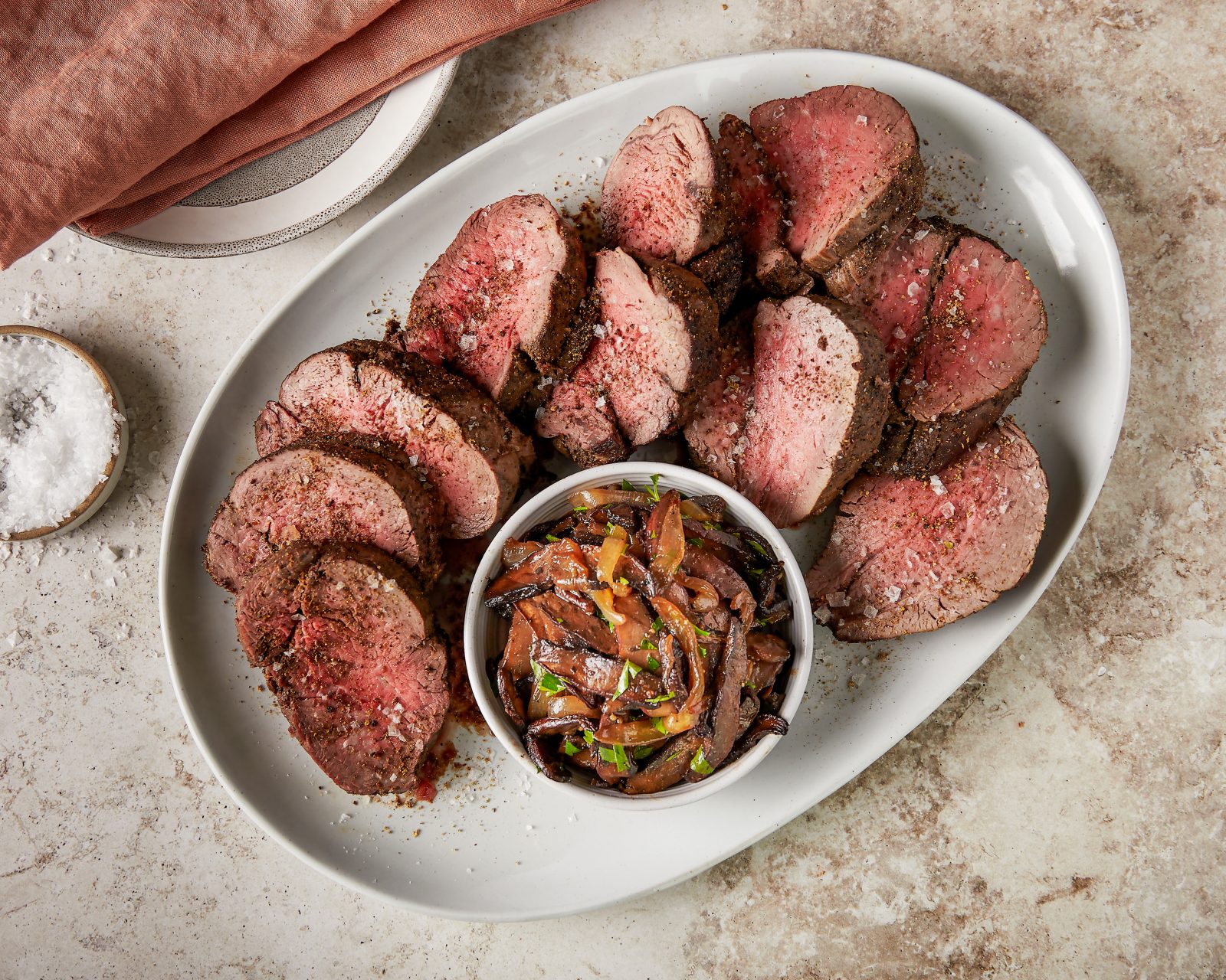 Porcini Rubbed Beef Tenderloin Roasted Portobello Mushrooms