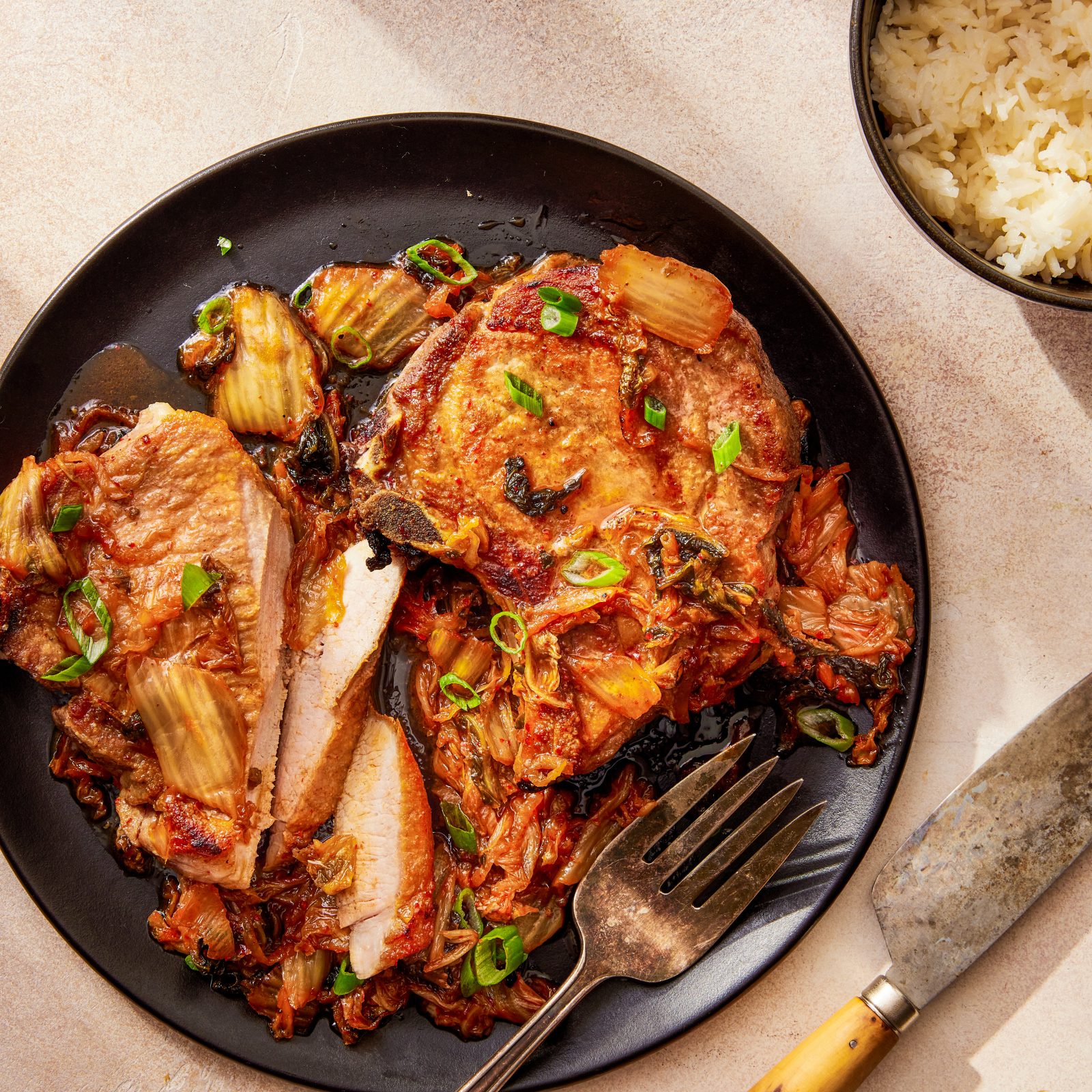 Pork Chops Kimchi Scallions Brown Butter