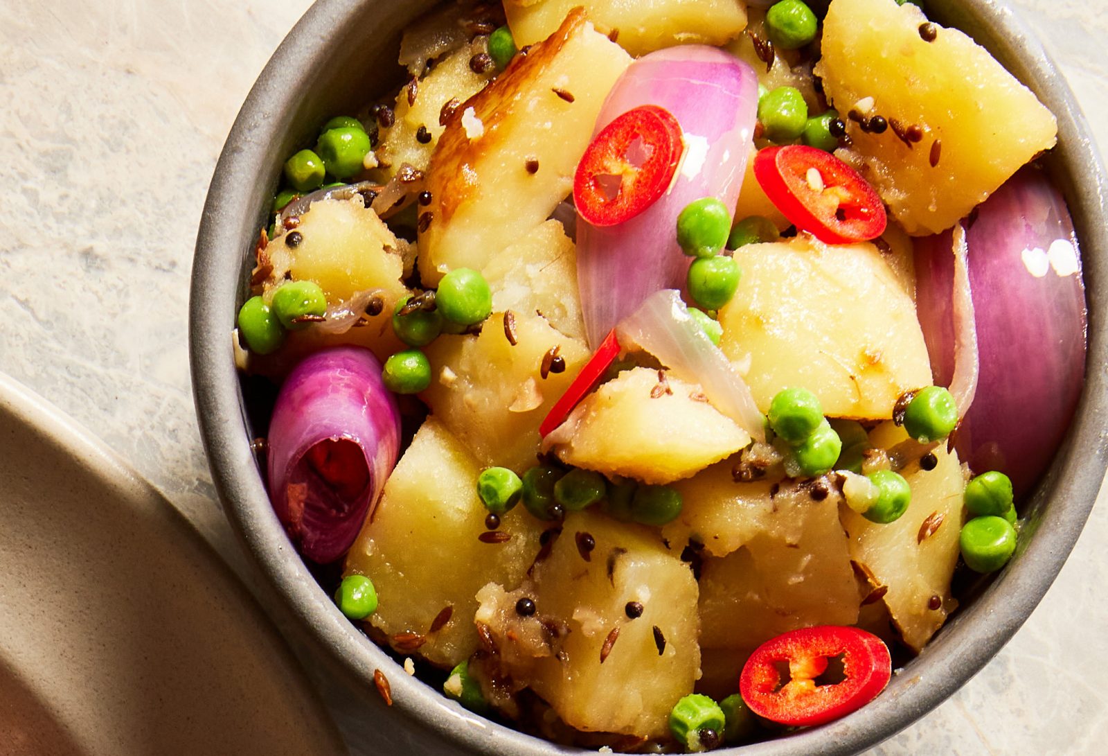 Potatoes Peas Sizzled Cumin Mustard Seeds