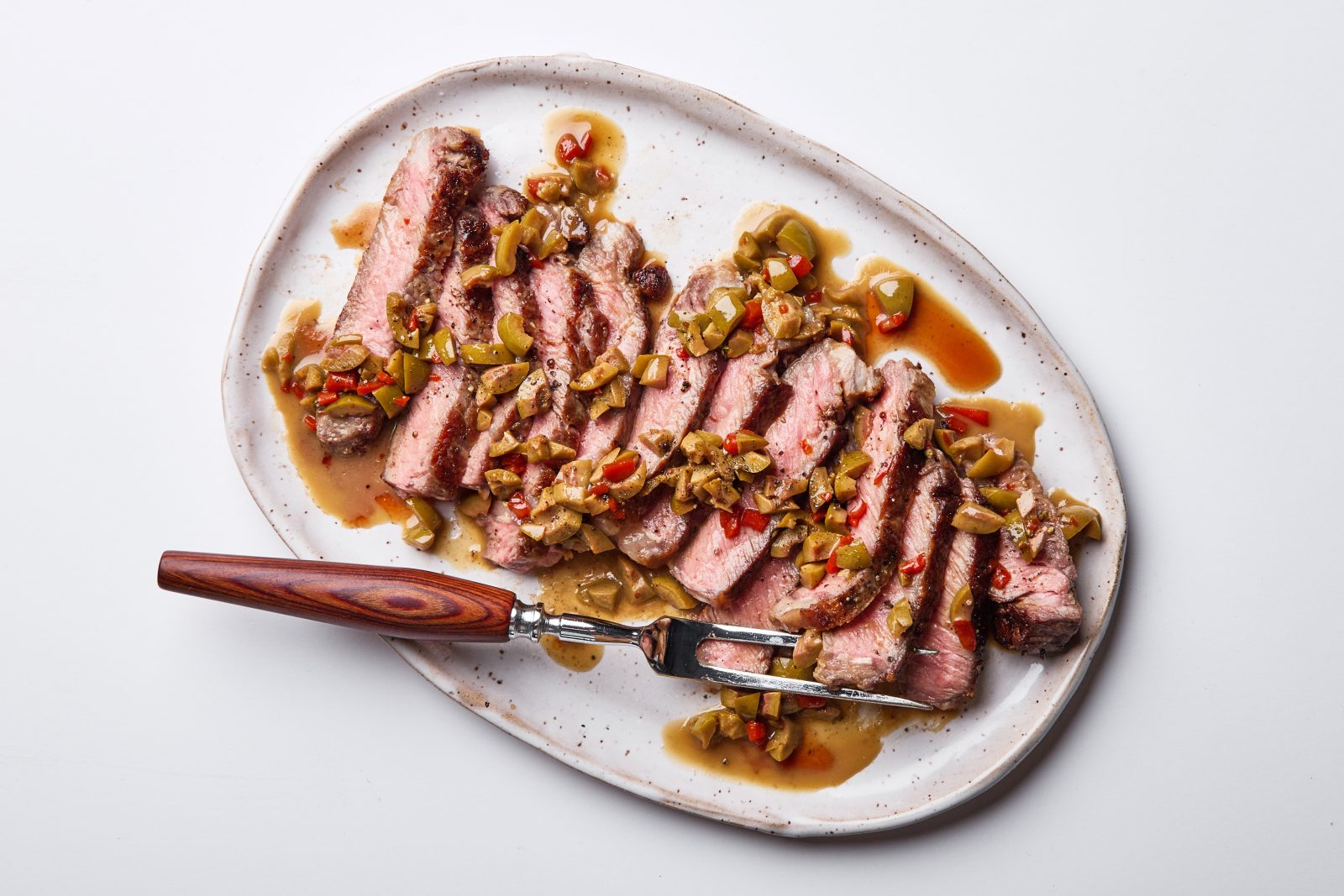 Ribeye Steaks Green Olives White Wine Sauce