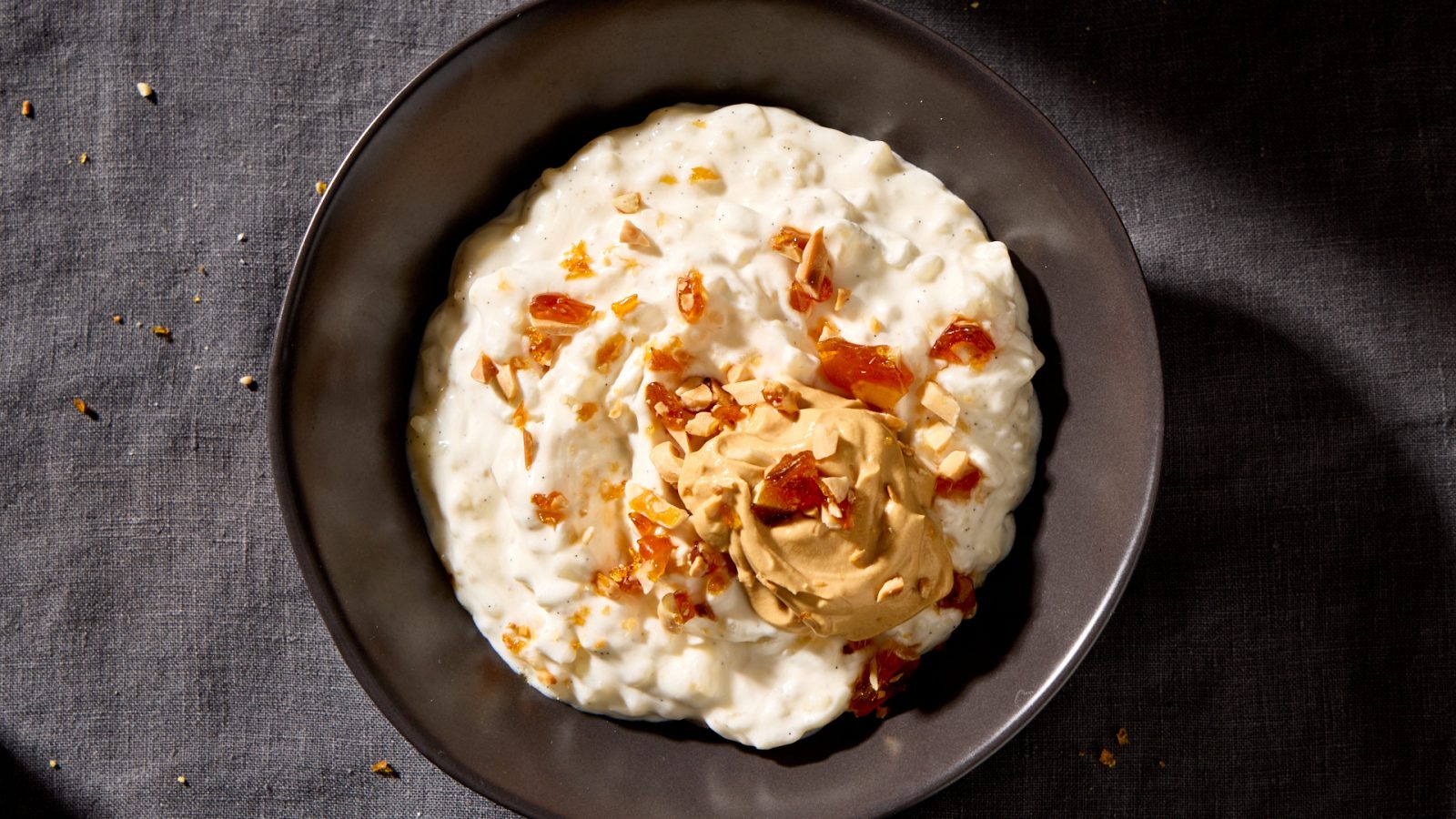 Rice Pudding Caramel Cream Almond Praline