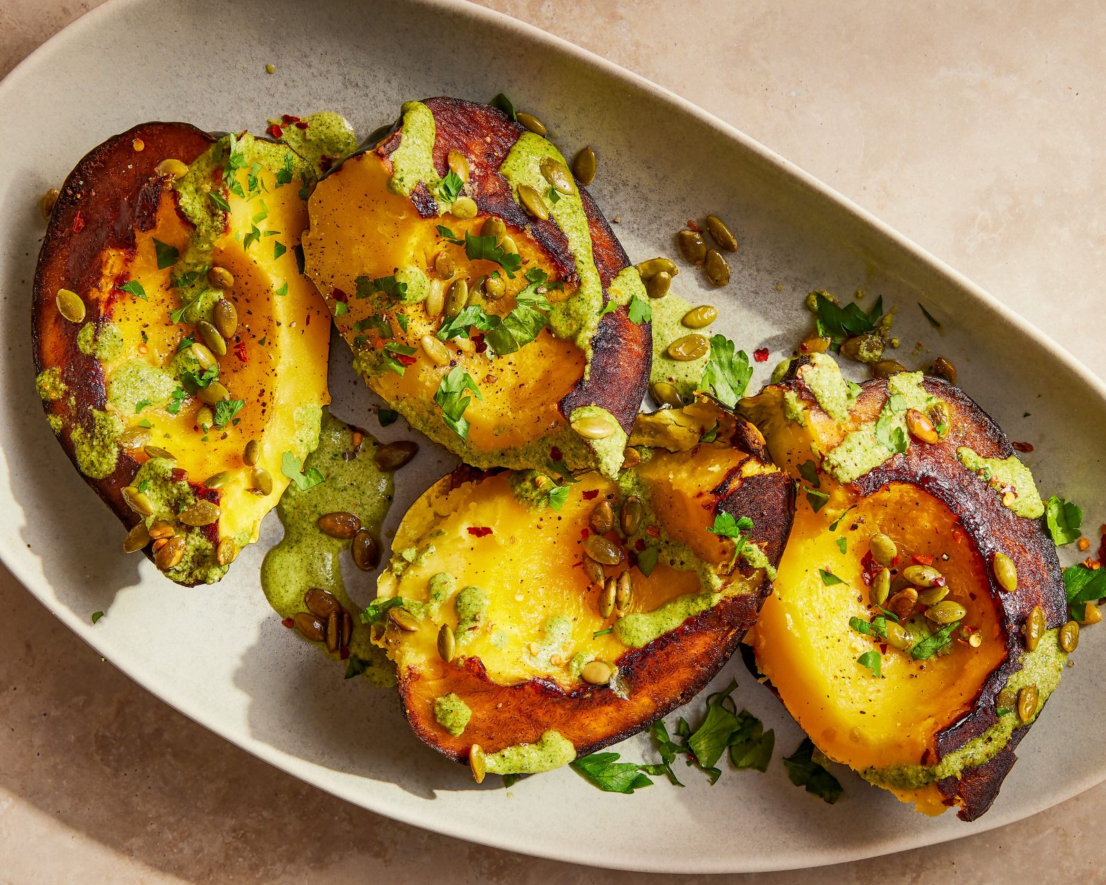 Roasted Acorn Squash Orange Pumpkin Seed Vinaigrette