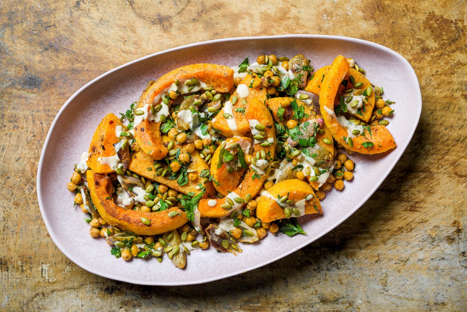 Roasted Butternut Squash Chickpeas Herbs Tahini