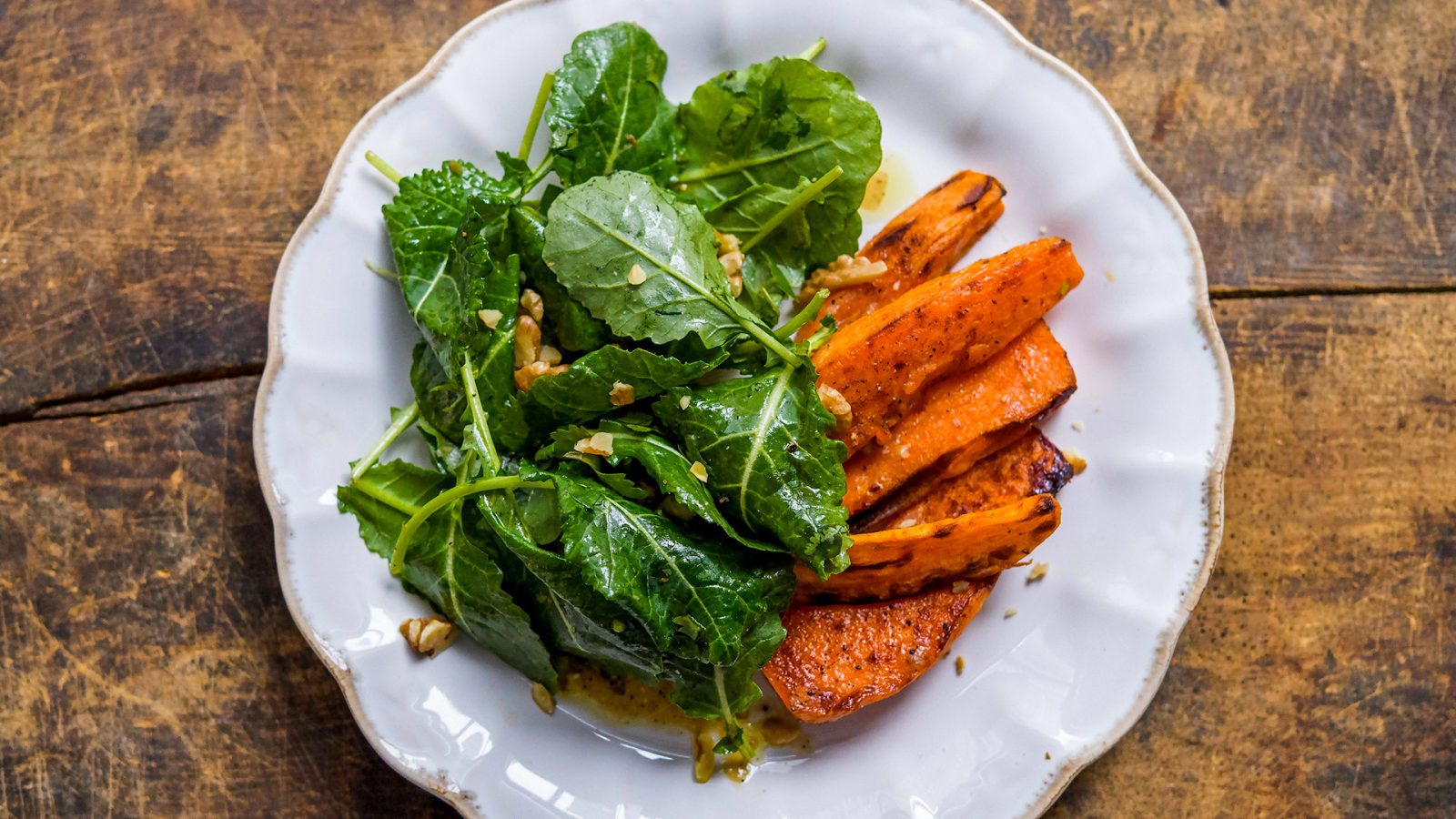 Roasted Sweet Potatoes Kale Miso Salad