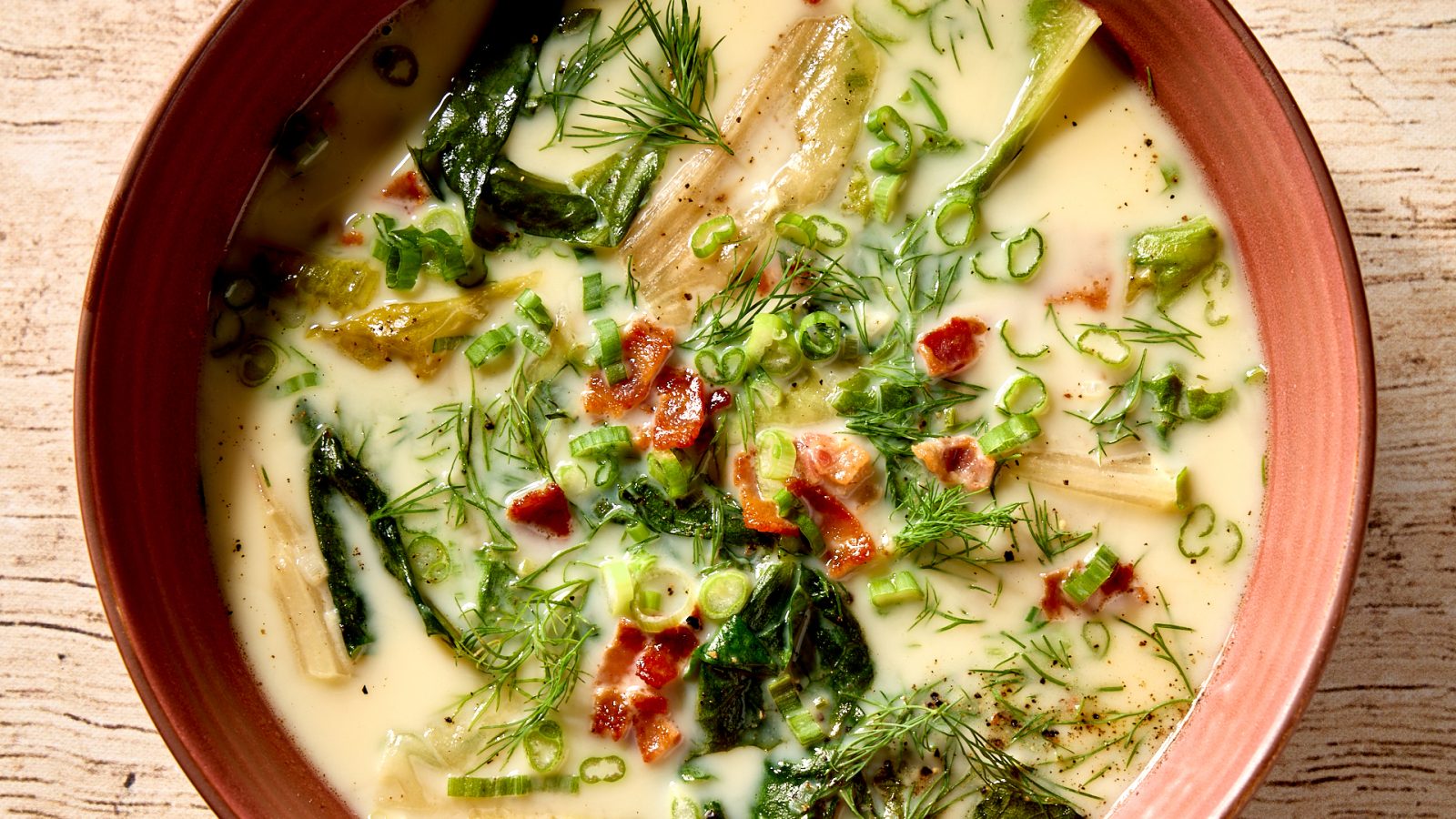 Romanian Lettuce Soup with Bacon and Dill