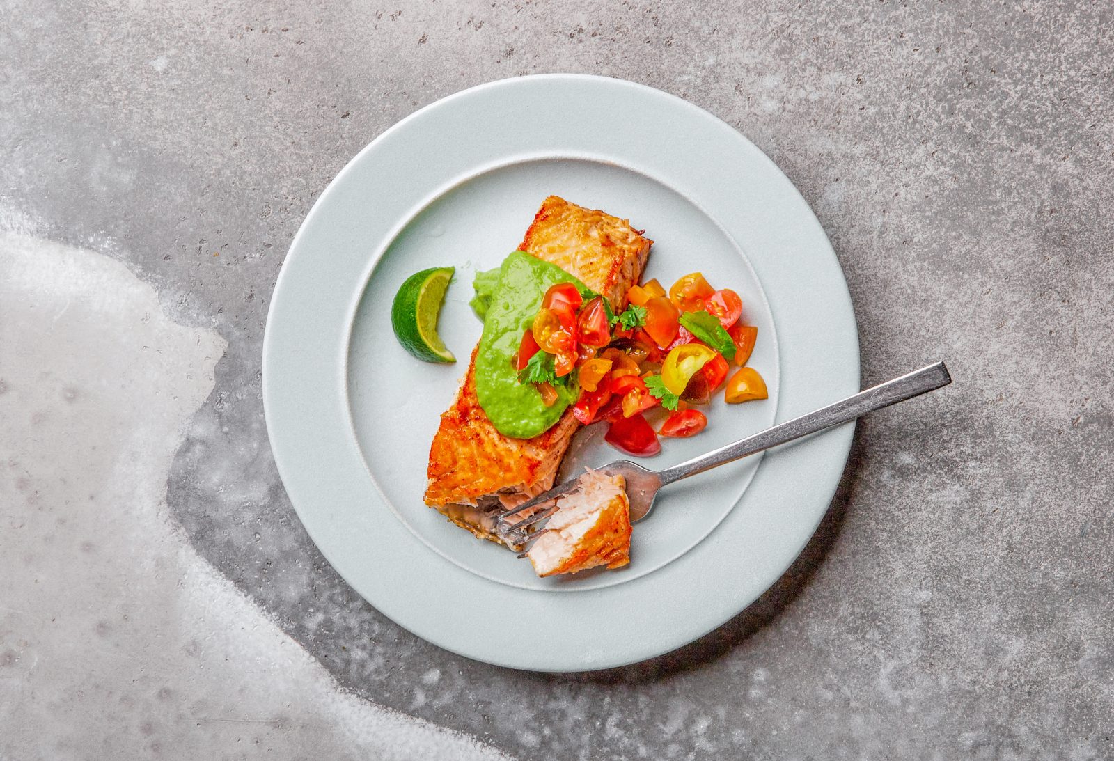 Seared Salmon Avocado Sauce Tomato Cilantro Salsa