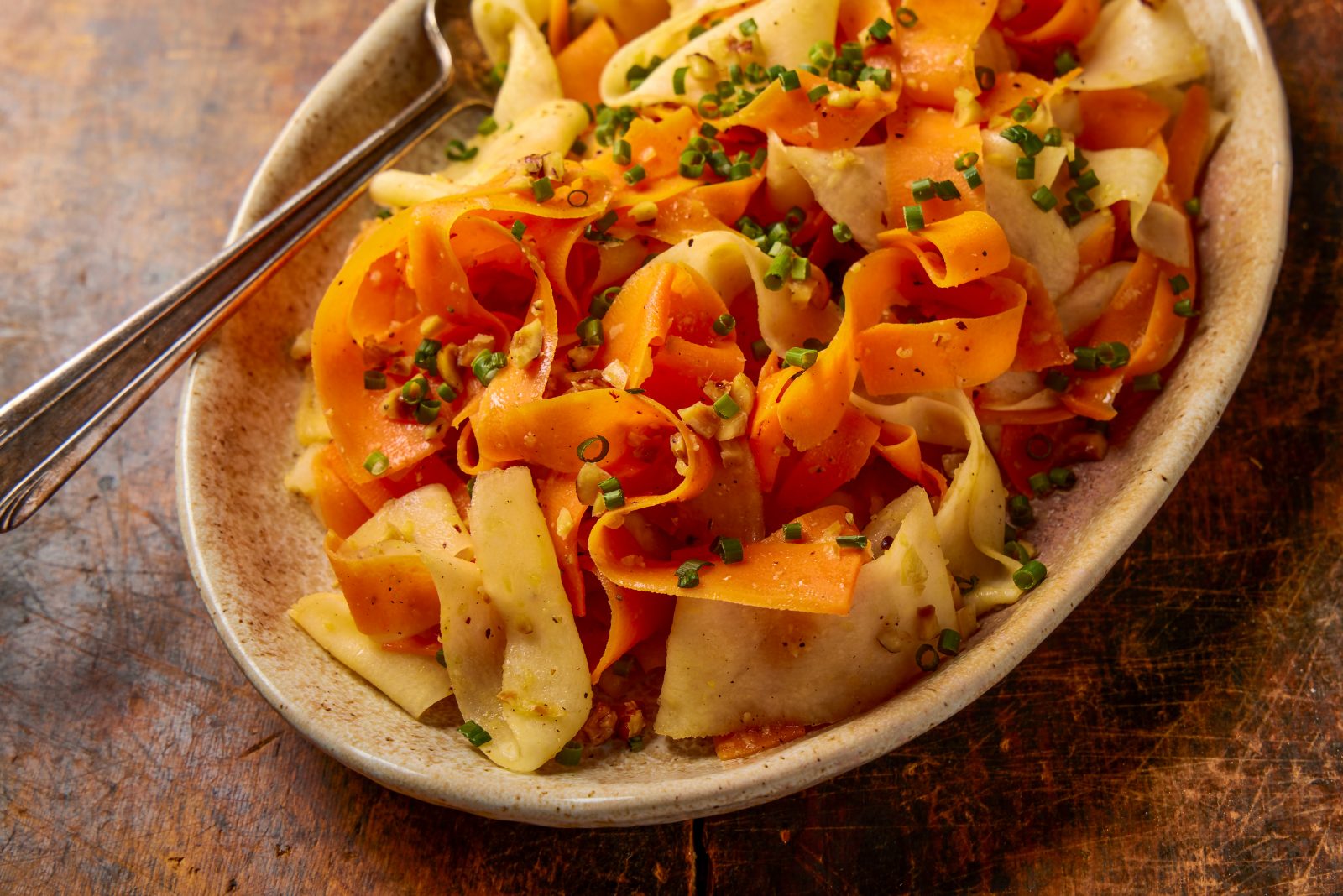 Shaved Carrot Parsnip Salad Gingery Hazelnuts