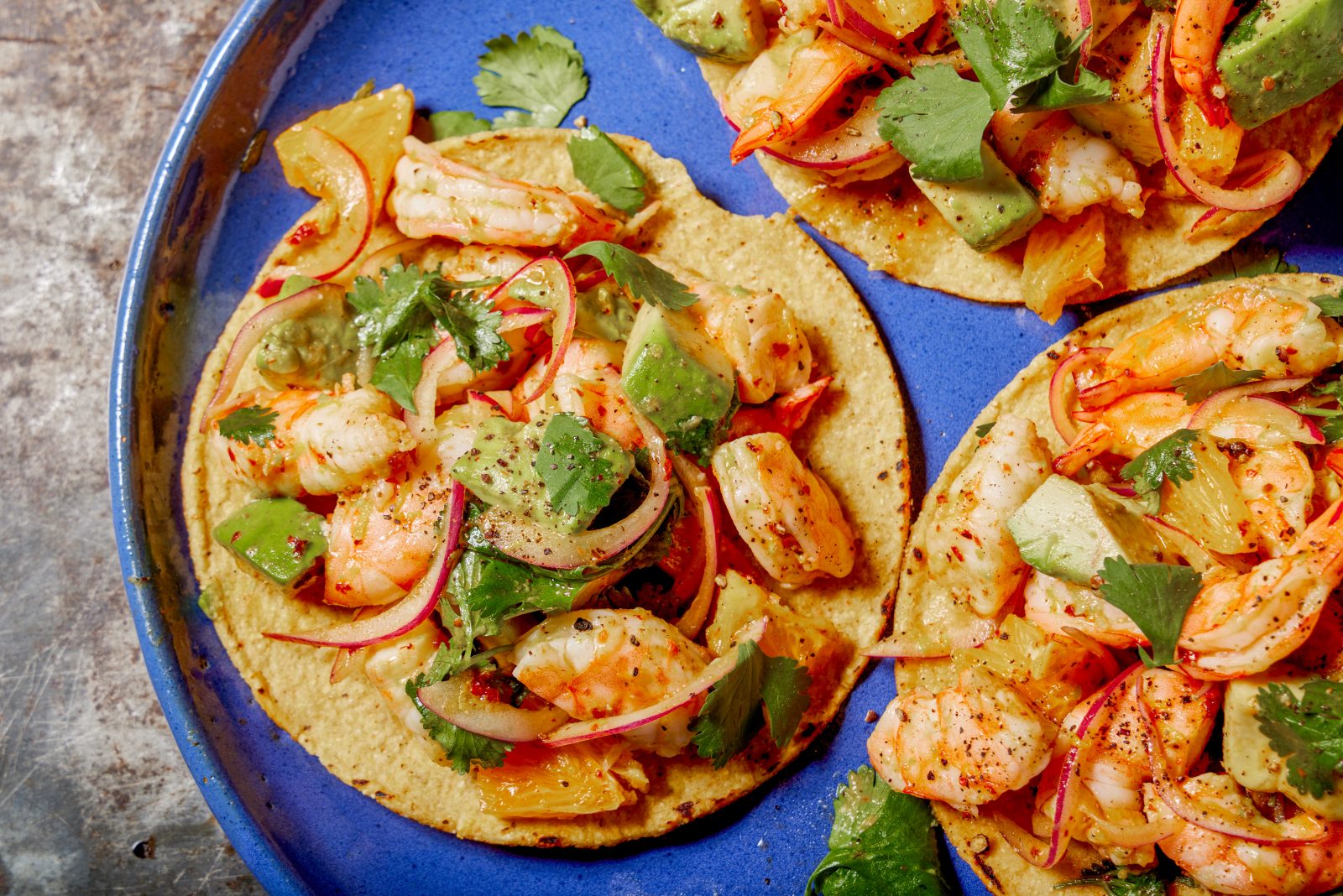 Shrimp Tostadas Orange Avocado