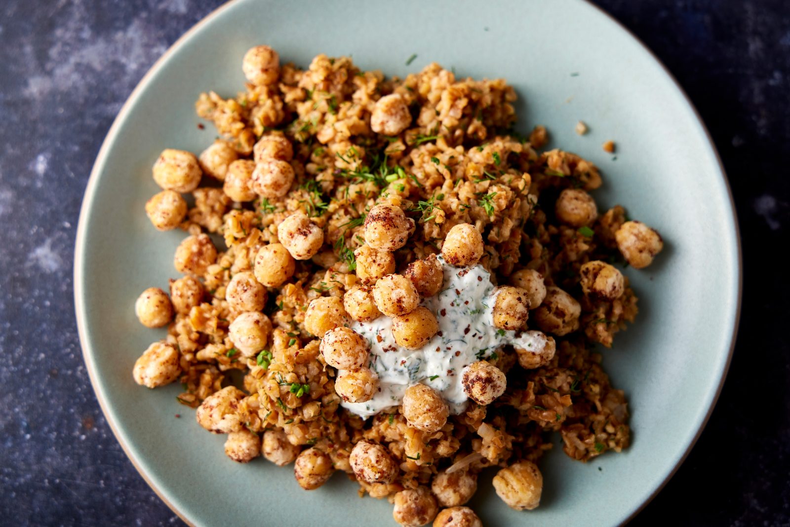 Skillet Crisped Chickpeas Herbed Yogurt Pilaf