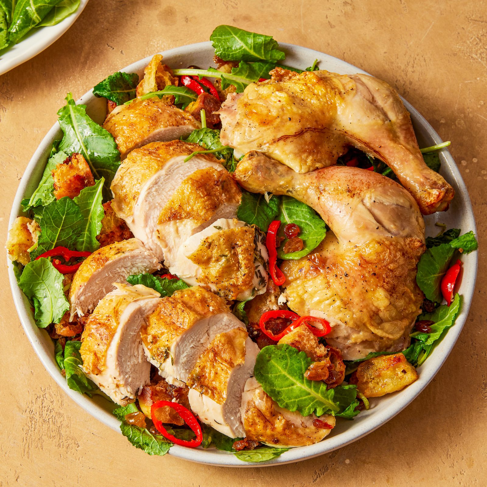 Skillet Roasted Chicken Bread Kale Salad