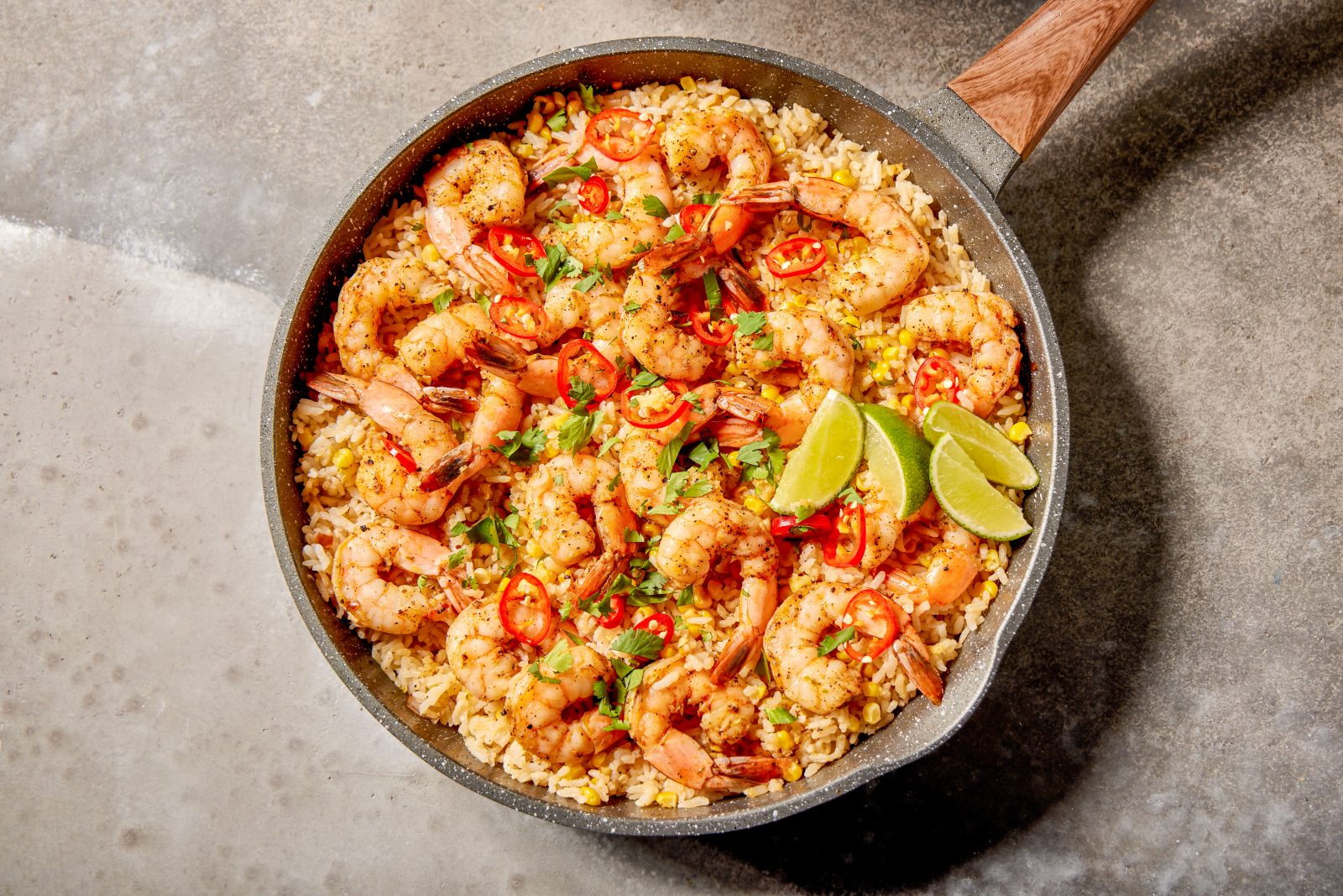 Skillet Shrimp Sweet Corn Pilaf