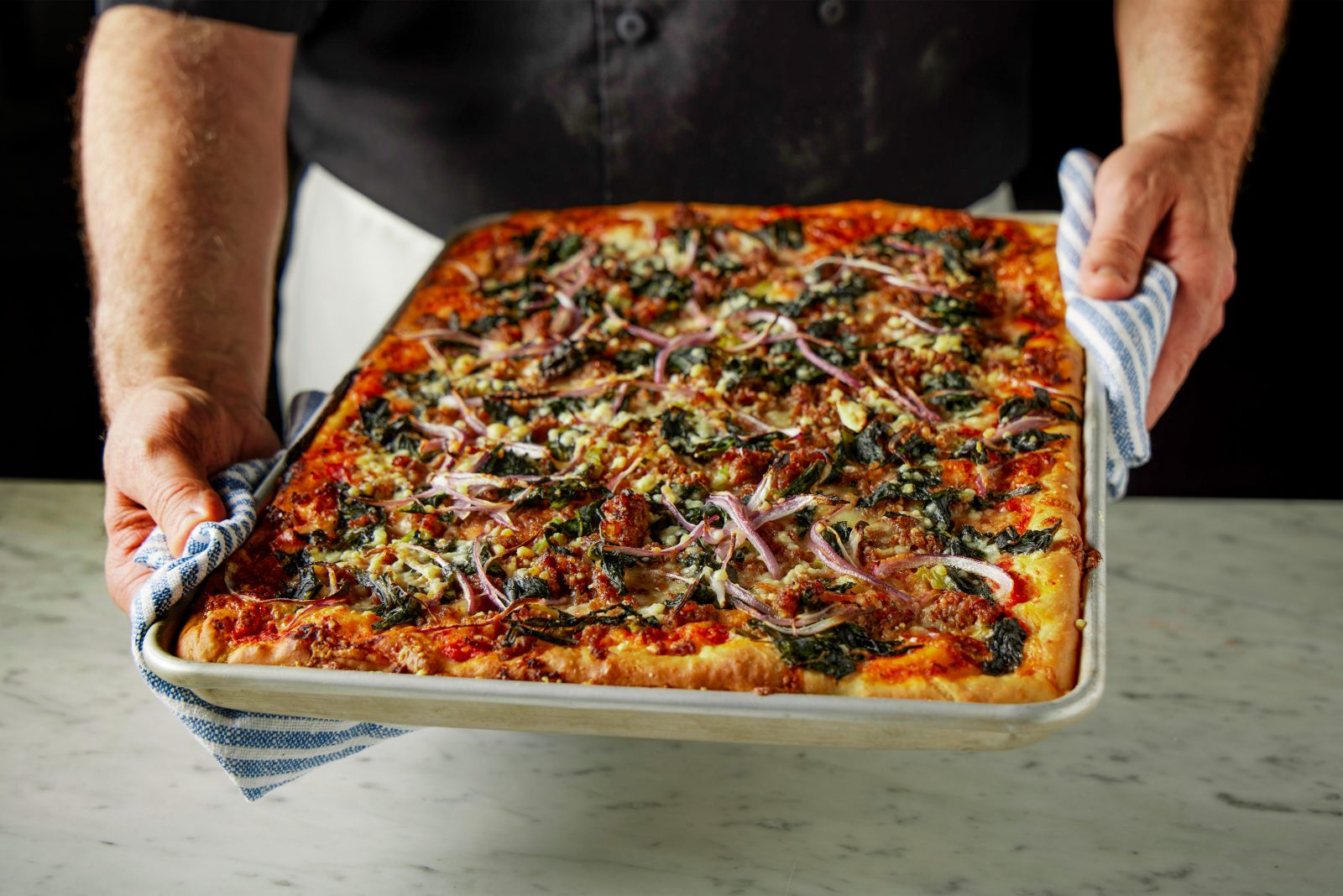 Slab Pizza Sausage Chard Onion