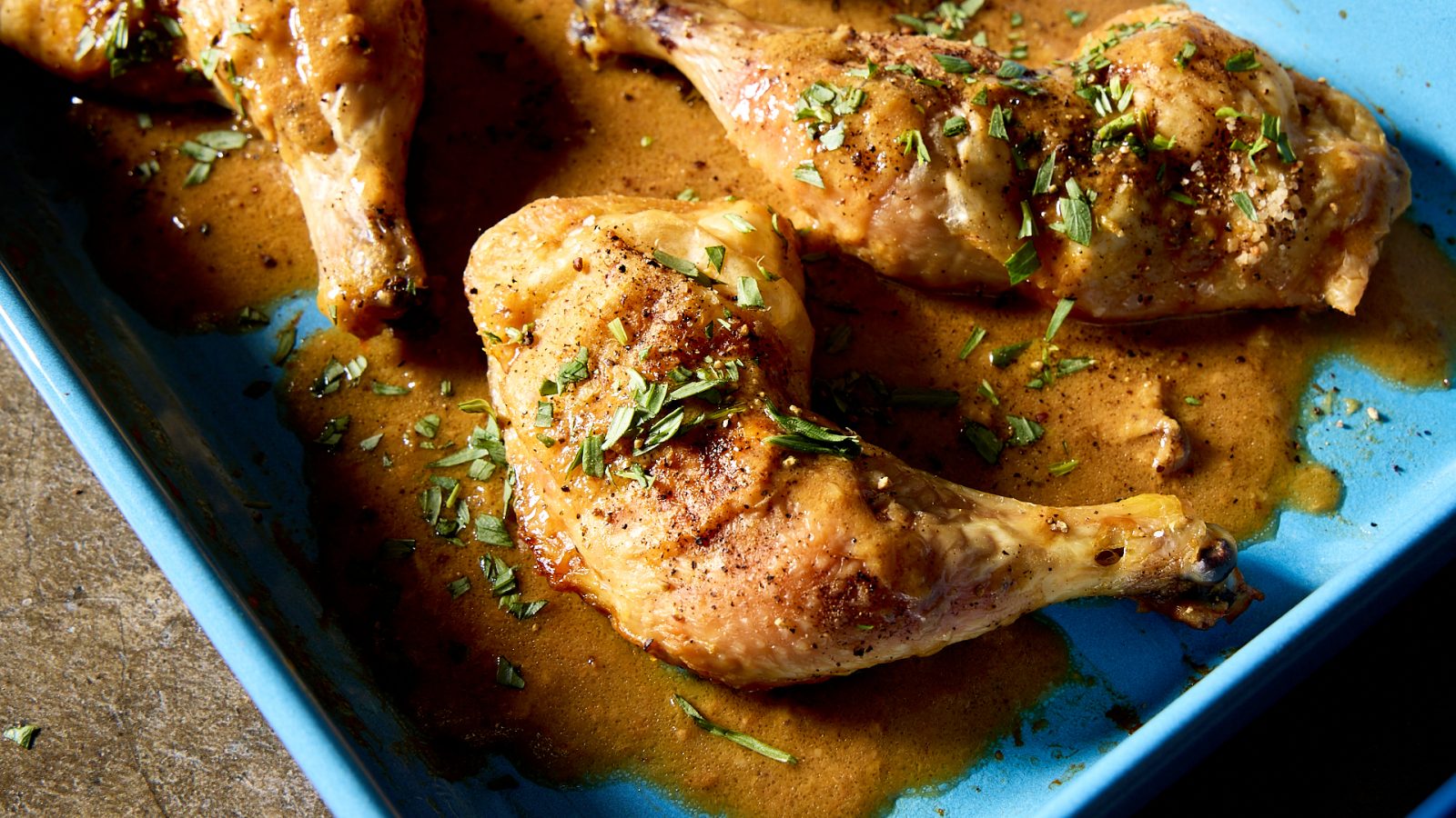 Slow Roasted Chicken Garlic Mustard Pan Sauce