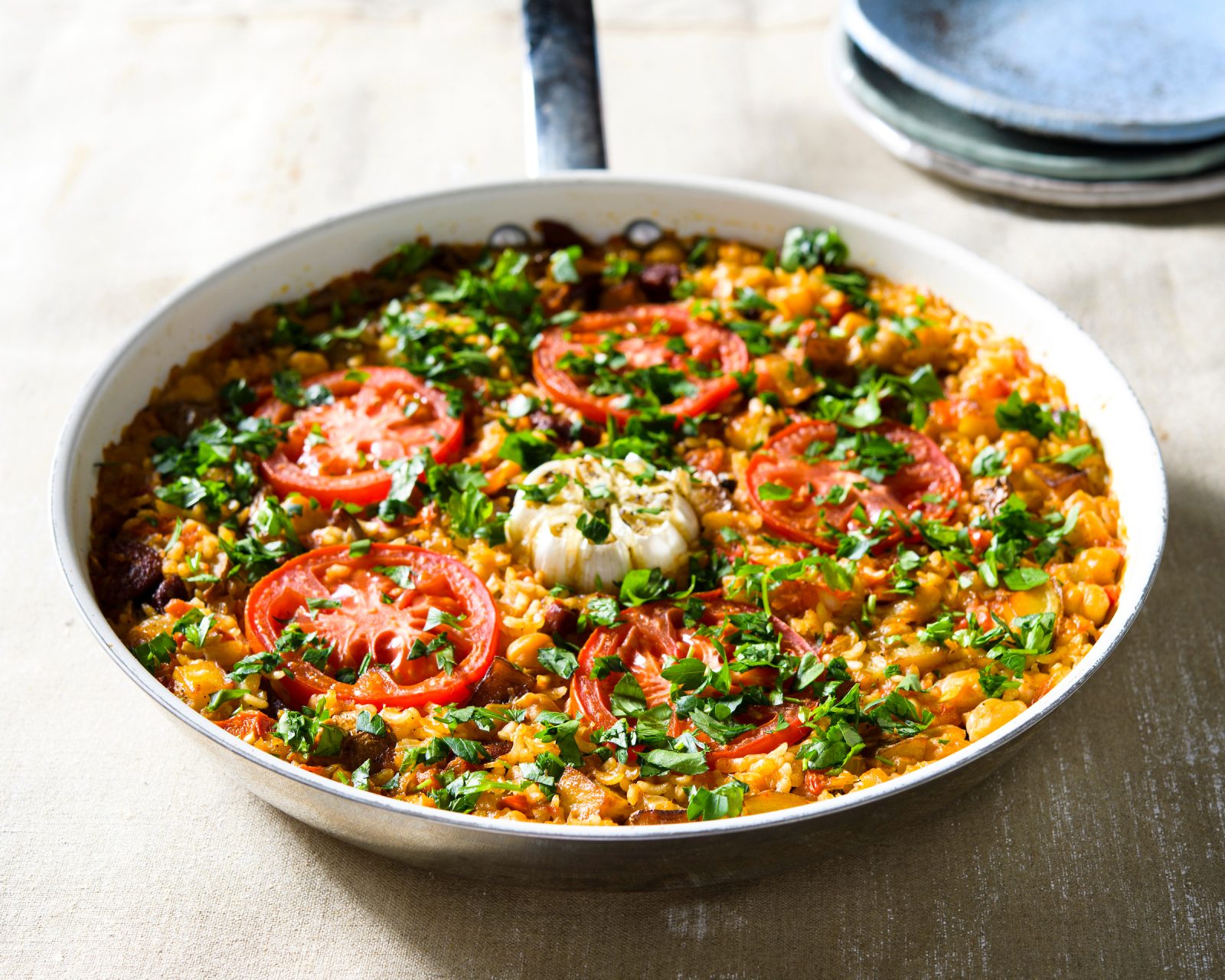Spanish Baked Rice Chickpeas Potato Cilantro