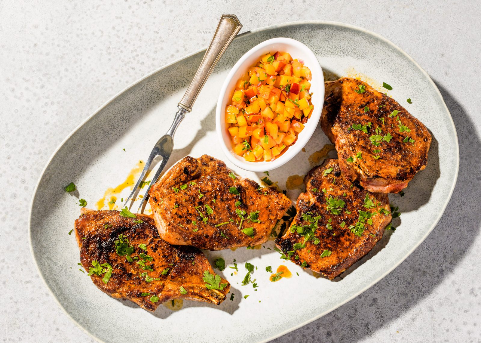 Spice Rubbed Pork Chops Peach Salsa