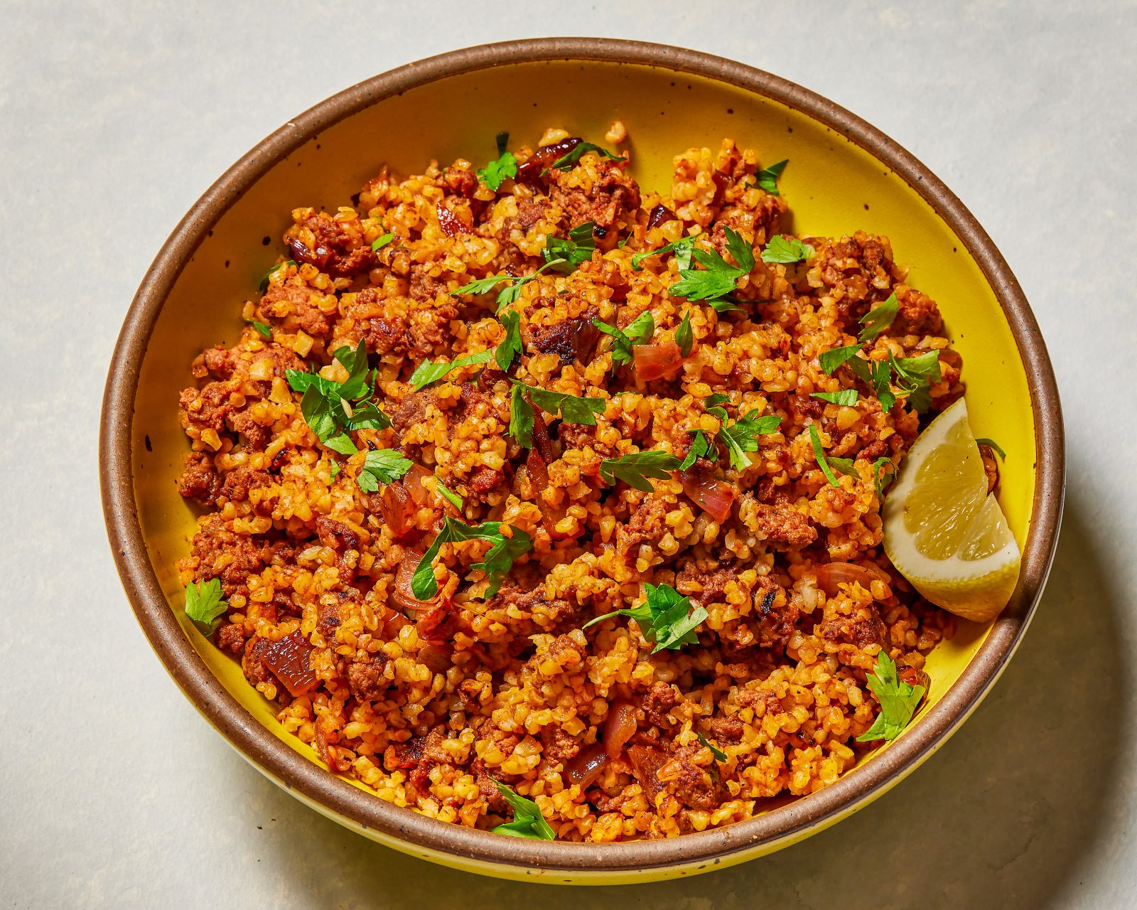 Spiced Beef Bulgur Tomato Pilaf