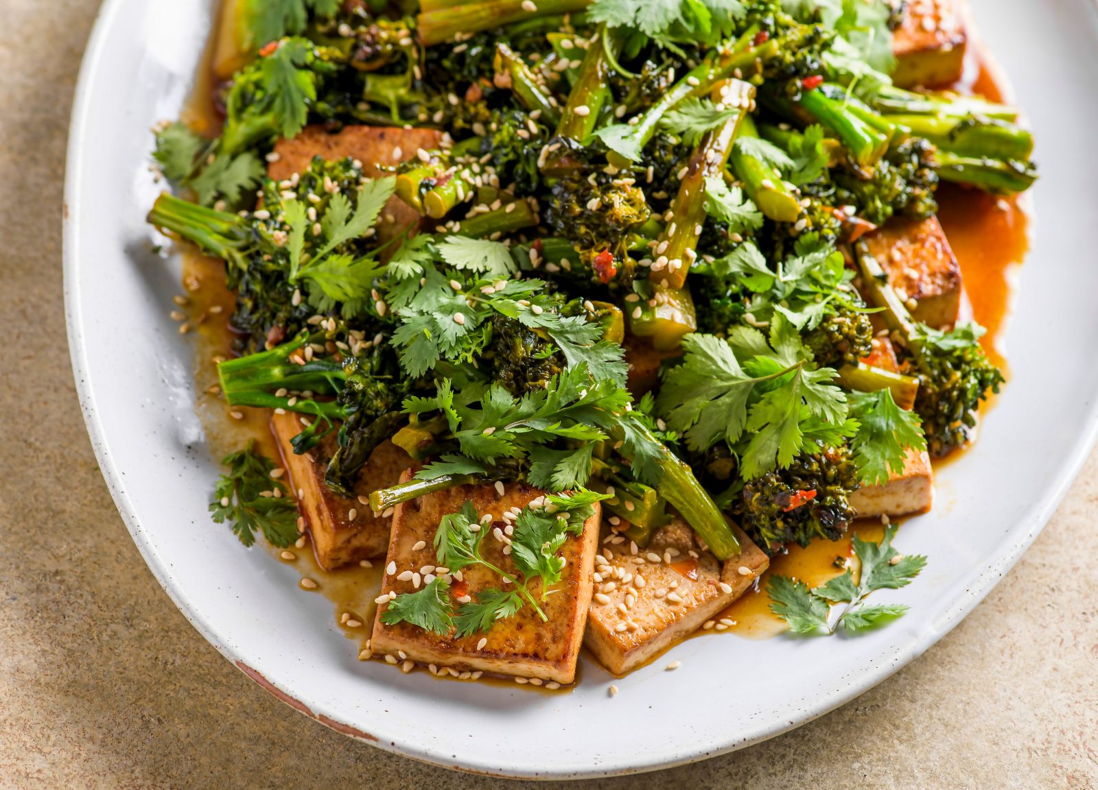 Spicy Broccolini Seared Tofu Sesame Oil