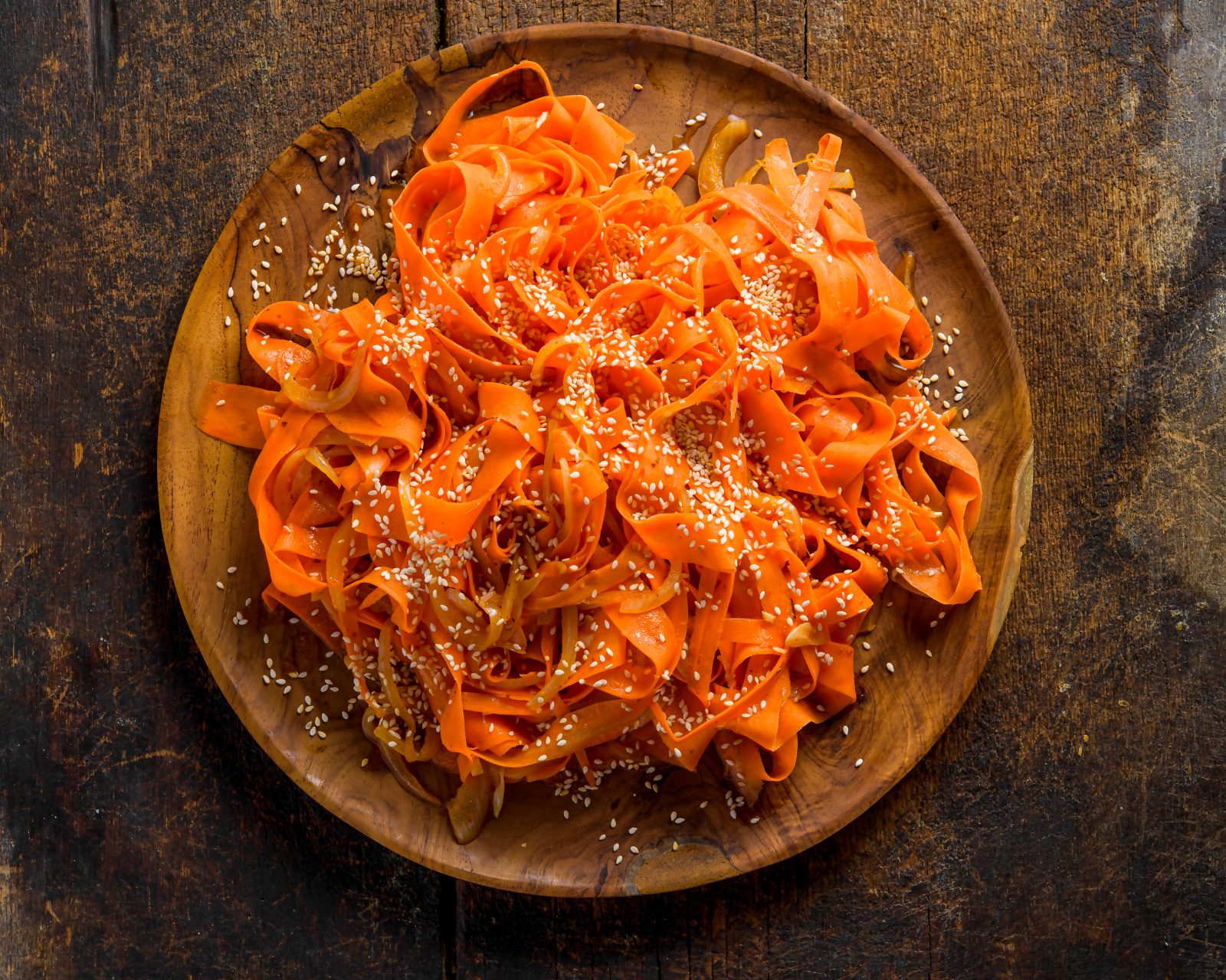 Spicy Korean Style Shaved Carrot Salad