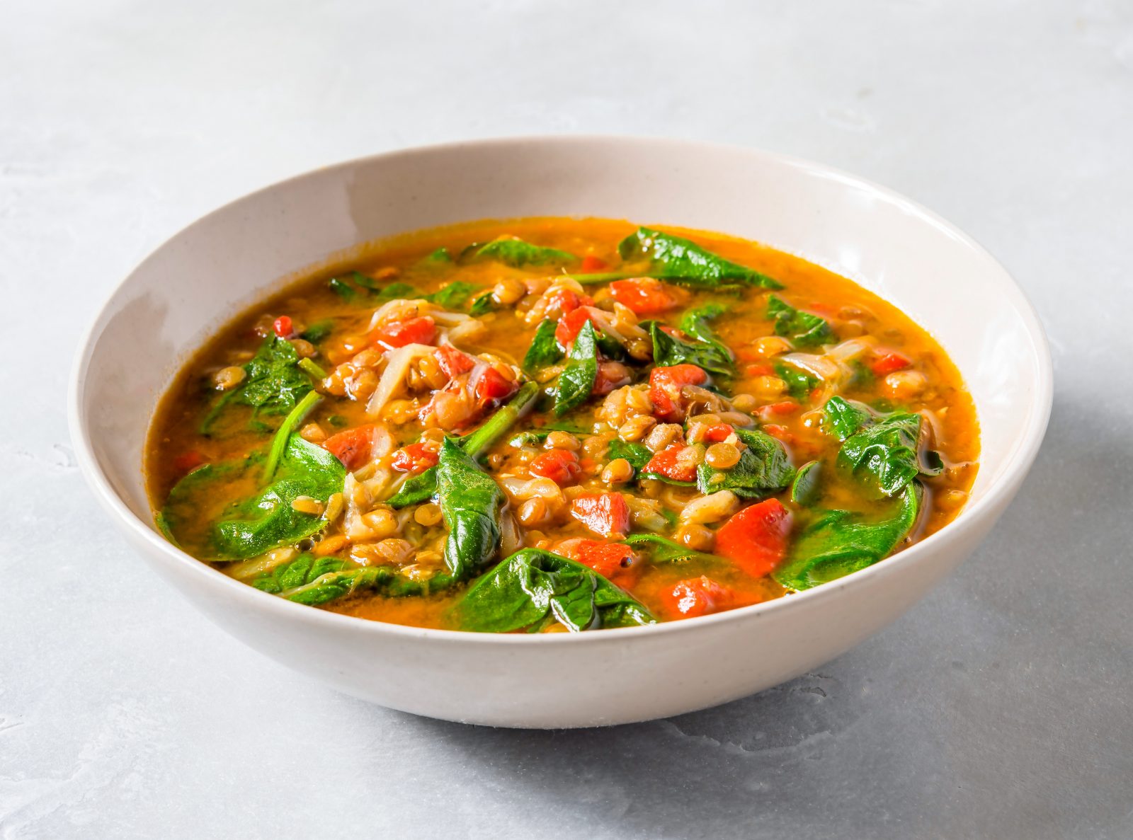 Spinach Green Lentil Soup Roasted Peppers