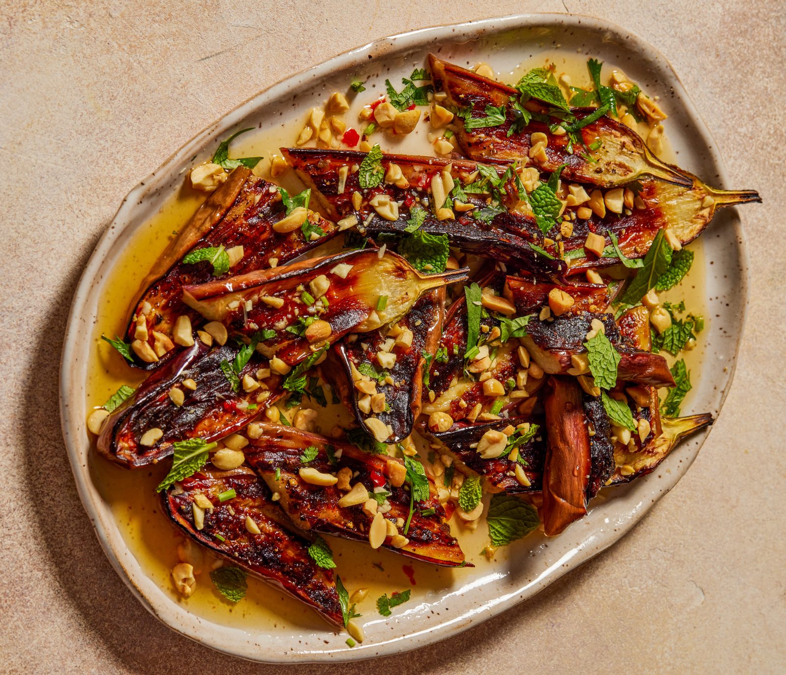 Sweet Savory Broiled Eggplant Peanuts