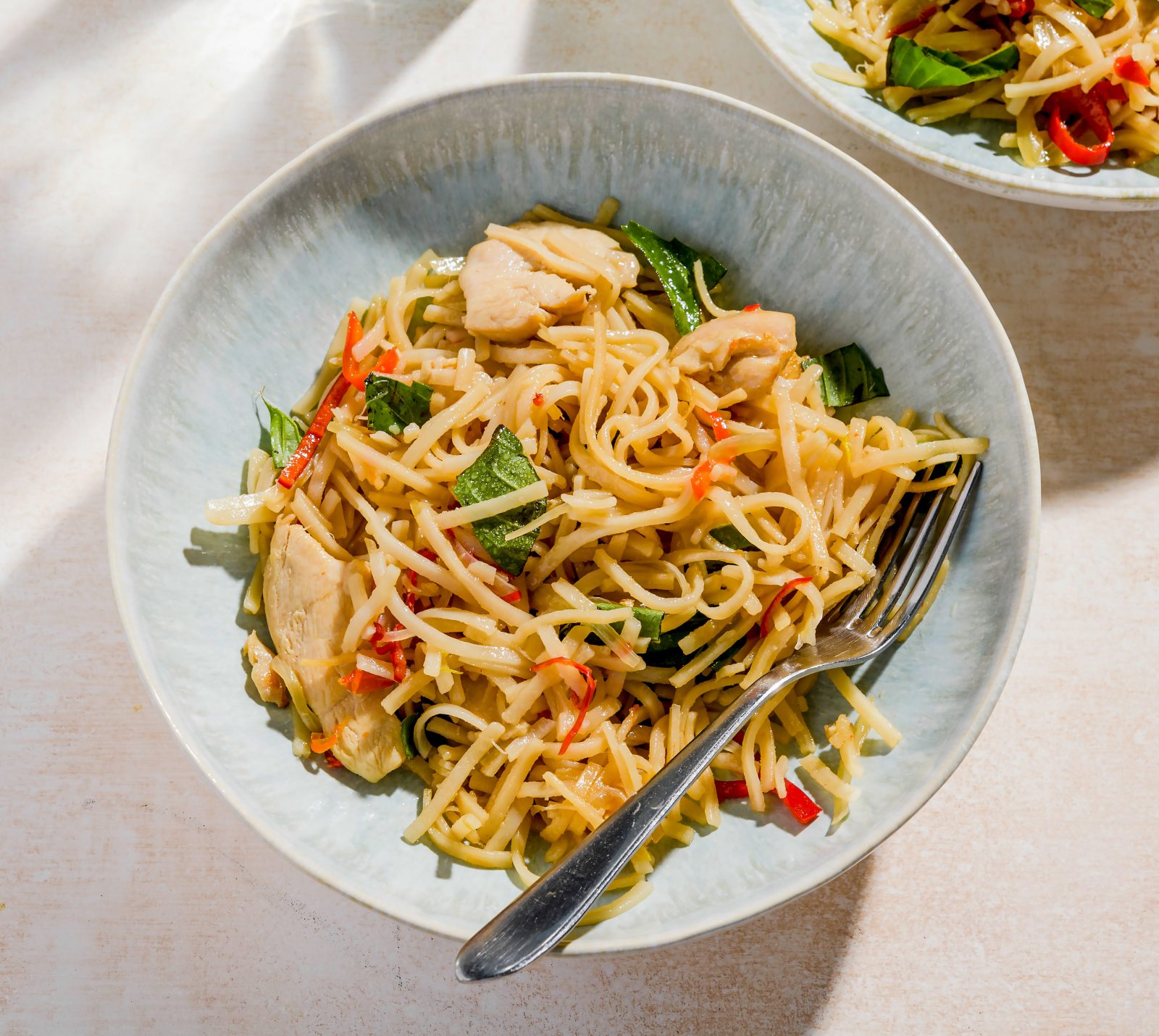 Thai Stir Fried Rice Noodles Chicken Basil