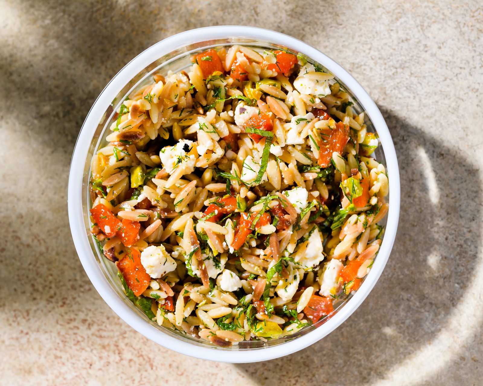 Toasted Orzo Salad Roasted Pepper Feta Herbs