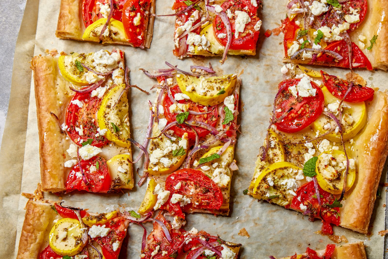 Tomato Summer Squash Tart Za atar Tray