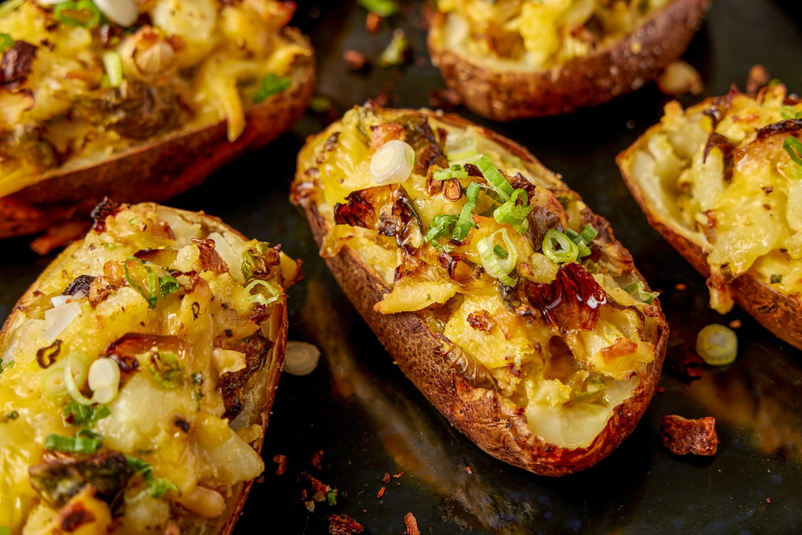 Twice Baked Potatoes Roasted Brussels Sprouts Gouda