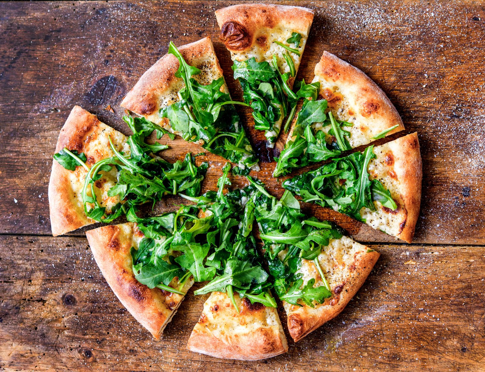 White Pizza Arugula Slices