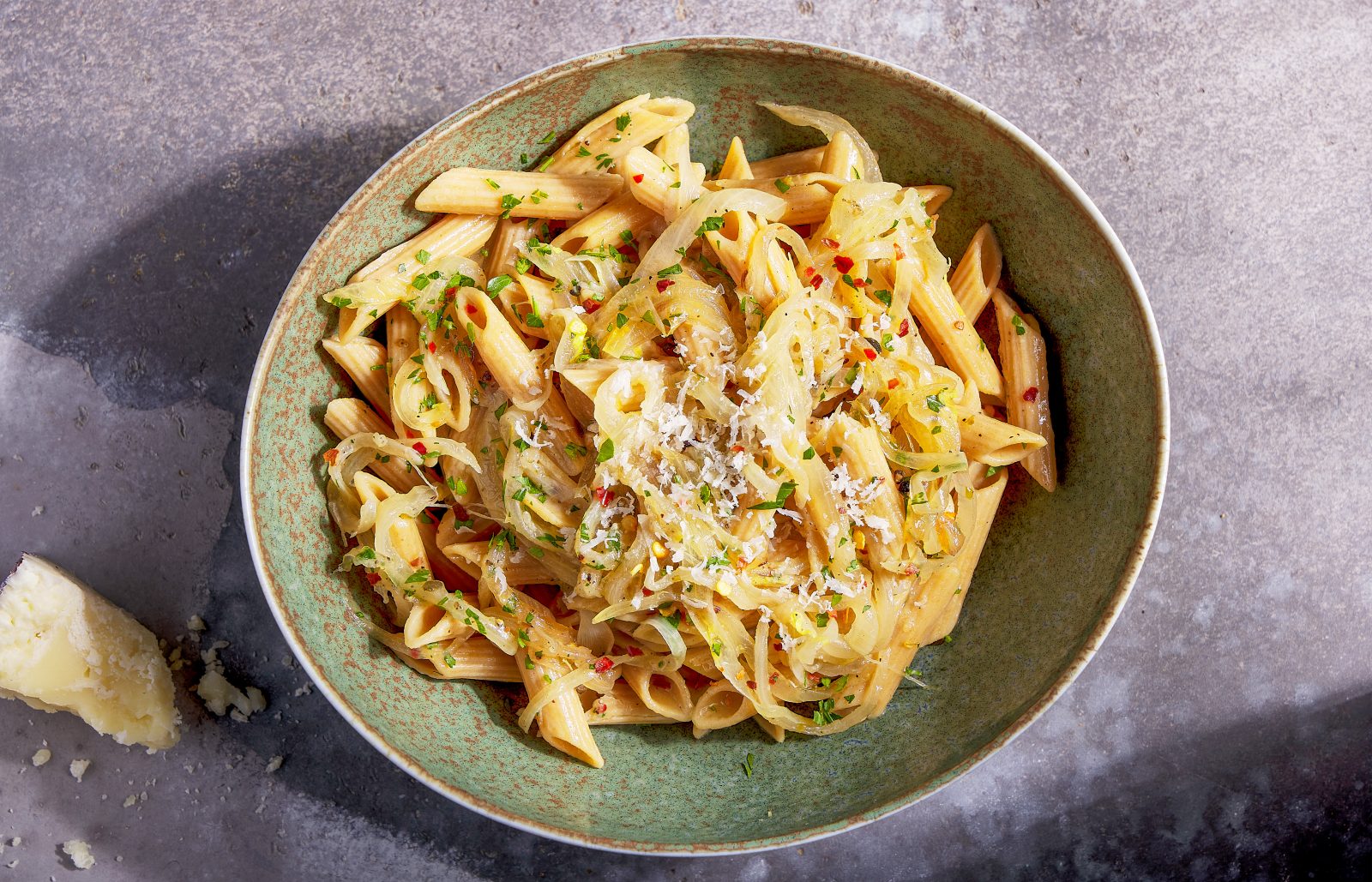 Whole Wheat Pasta Pecorino White Wine Onion Sauce