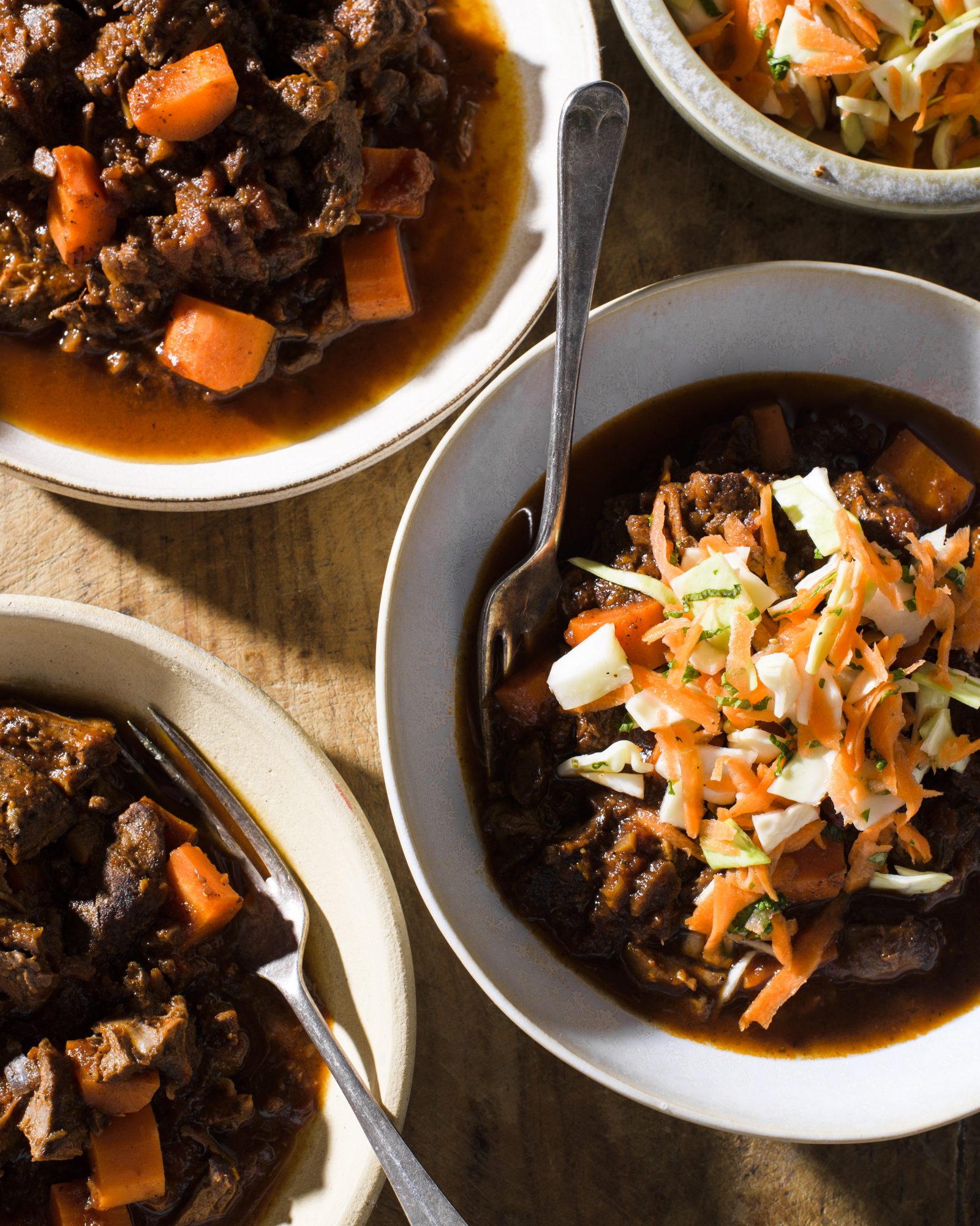 Braised beef dried figs quick pickled cabbagev
