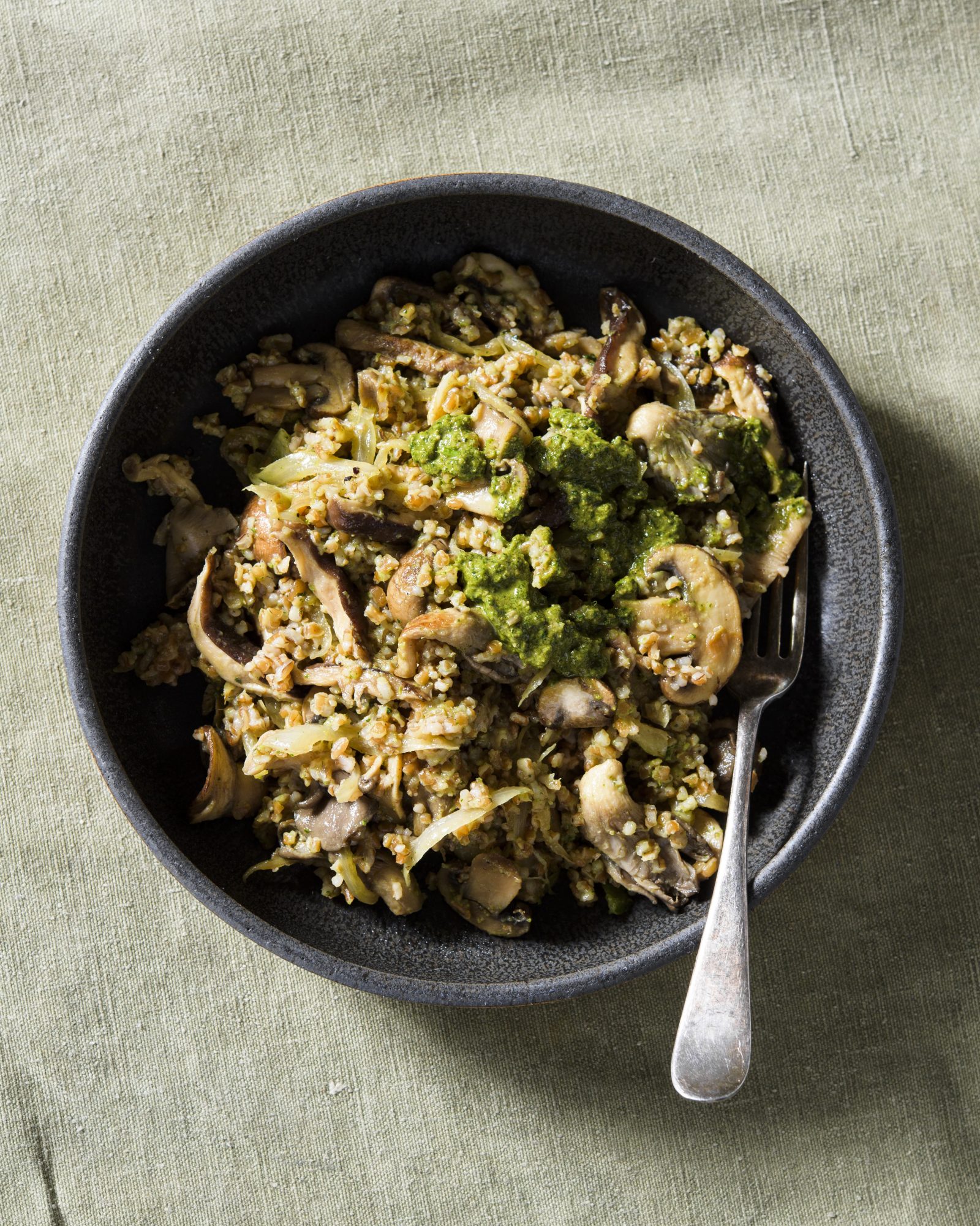 Bulgur mixed mushrooms zhoug v