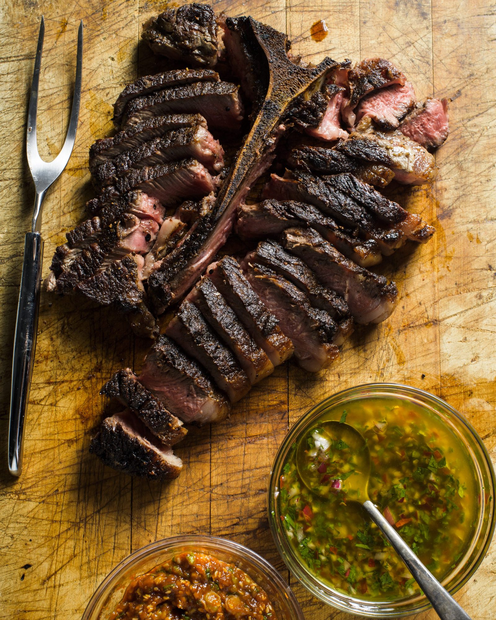 Cast iron seared thick cut porterhouse v