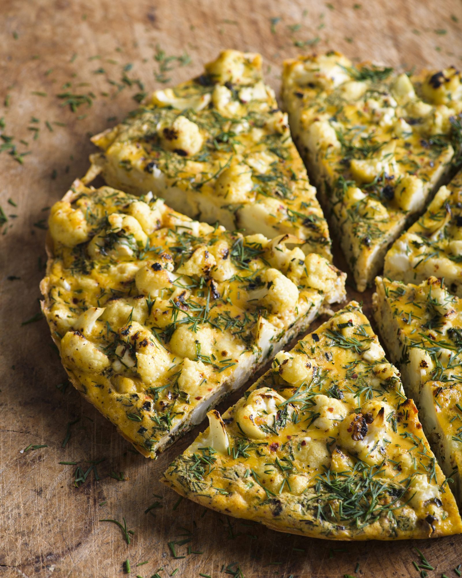 Cauliflower scallion frittata harissa feta v