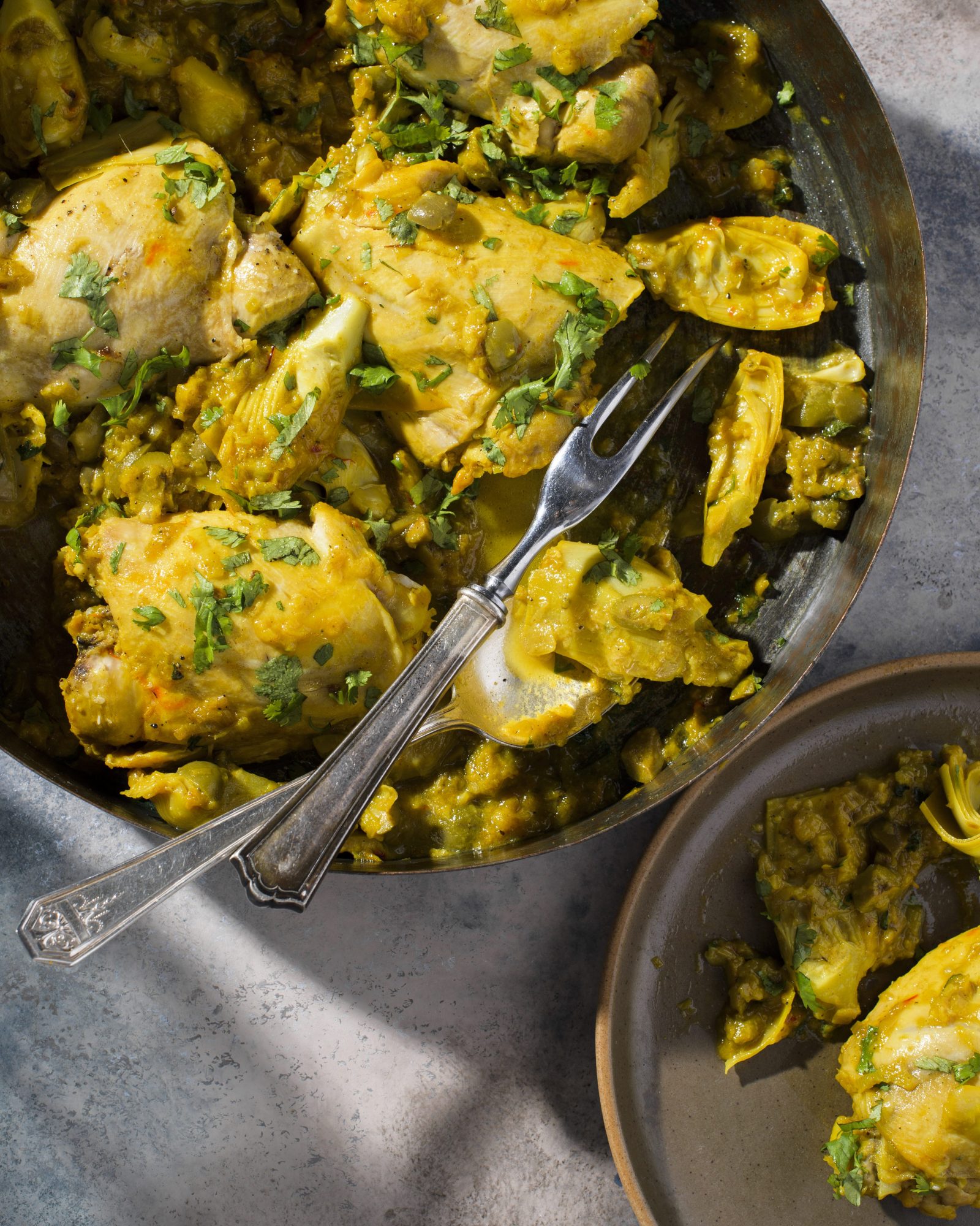 Chicken tagine artichokes olives lemon v