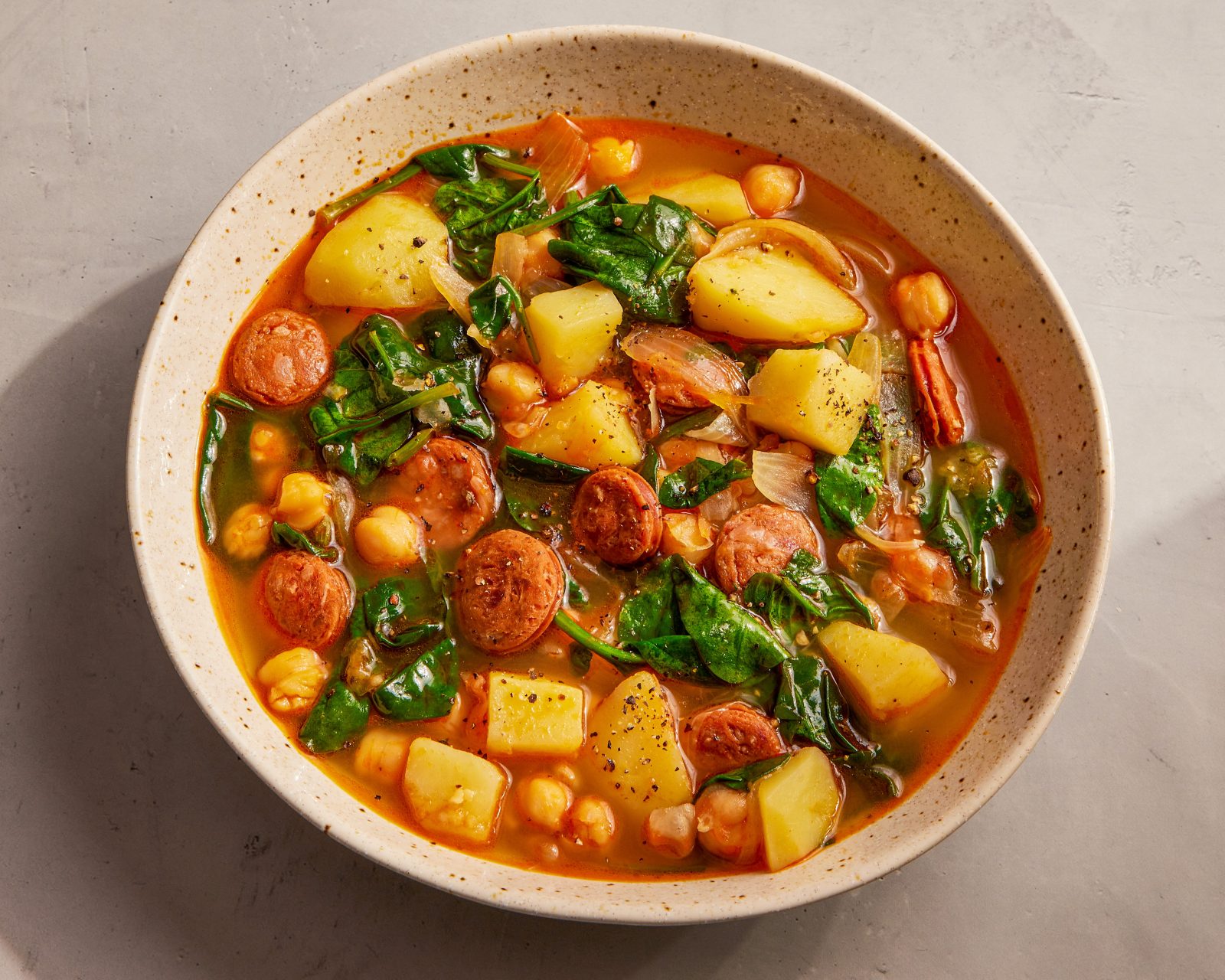 Chickpea chorizo spinach soup