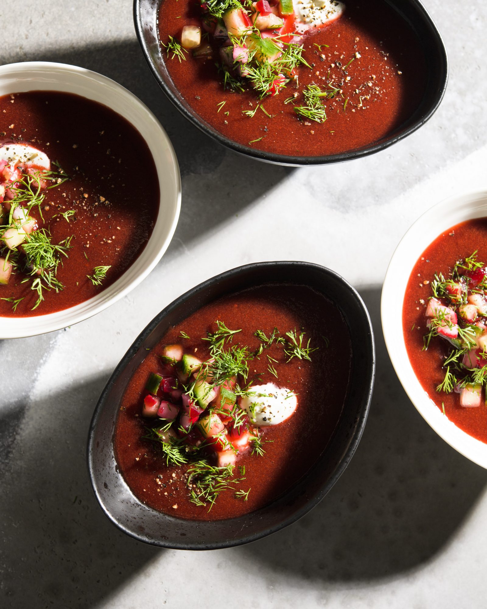 Chilled beet soup fresh dill v