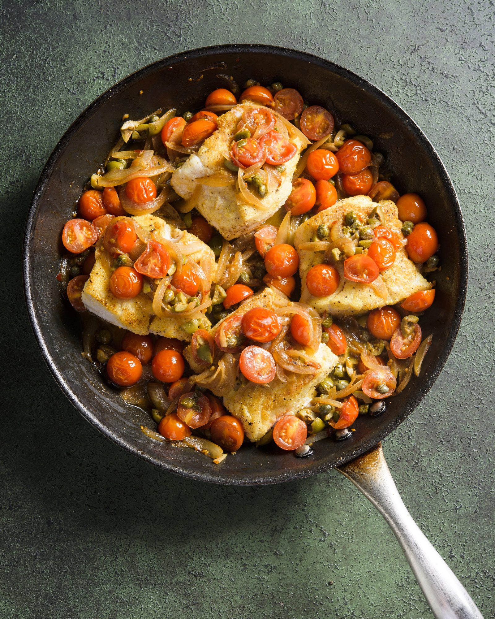Cod cherry tomatoes olives capers v
